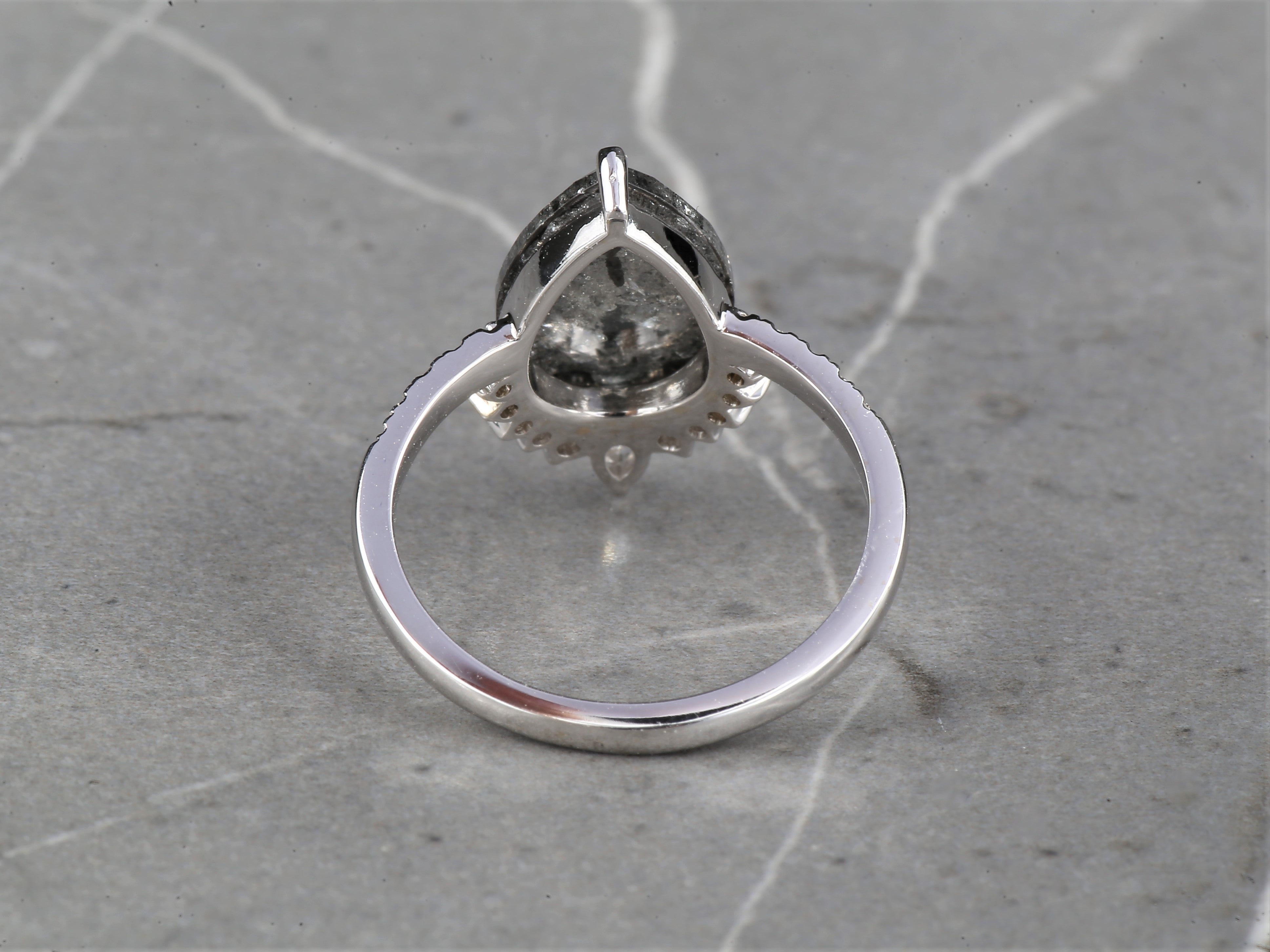 4.03 Ct Salt and Pepper Diamond Ring 14K Gold Engagement Ring, Natural Pear Gray Diamond Ring, Christmas Gift for Her