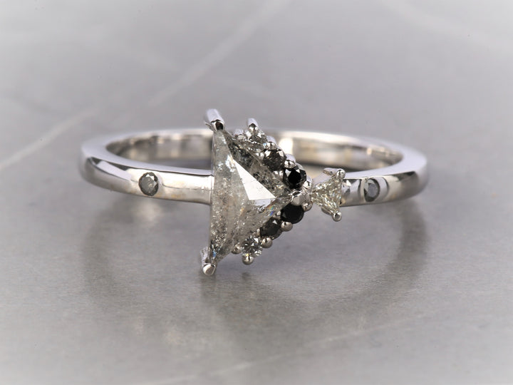 1.01 Ct Salt and Pepper Triangle Diamond Ring 14K Gold Anniversary Ring, Natural Gray Diamond Ring, Gift for Her