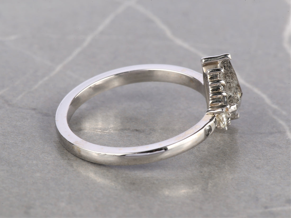 1.01 Ct Salt and Pepper Triangle Diamond Ring 14K Gold Anniversary Ring, Natural Gray Diamond Ring, Gift for Her