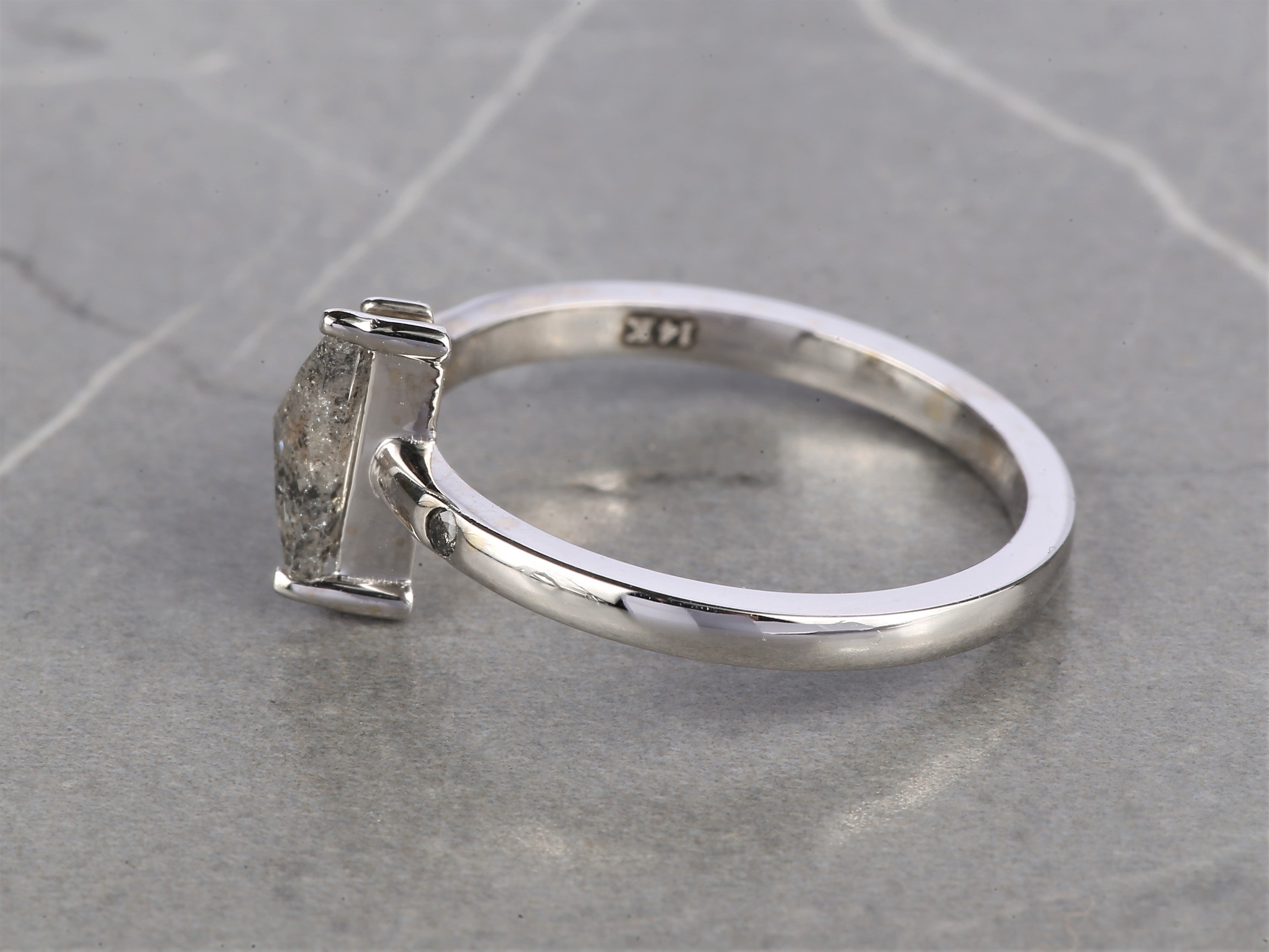 1.01 Ct Salt and Pepper Triangle Diamond Ring 14K Gold Anniversary Ring, Natural Gray Diamond Ring, Gift for Her