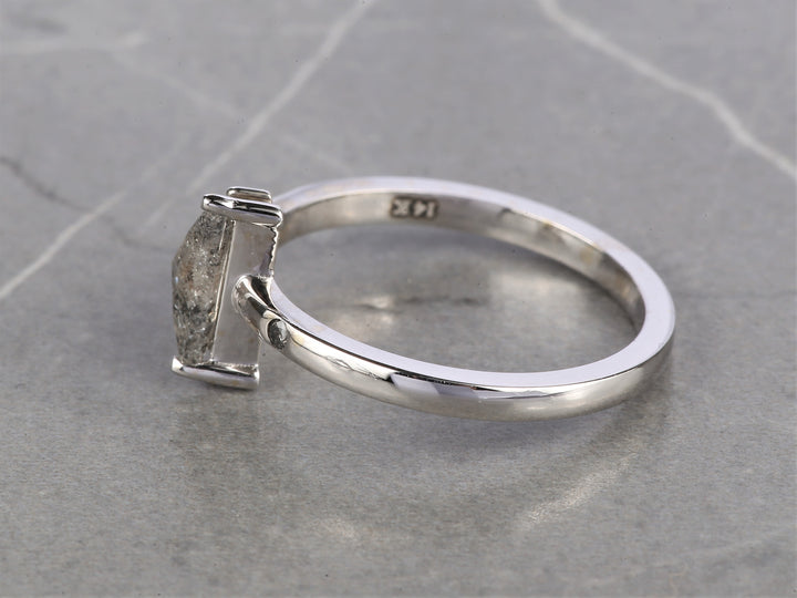 1.01 Ct Salt and Pepper Triangle Diamond Ring 14K Gold Anniversary Ring, Natural Gray Diamond Ring, Gift for Her