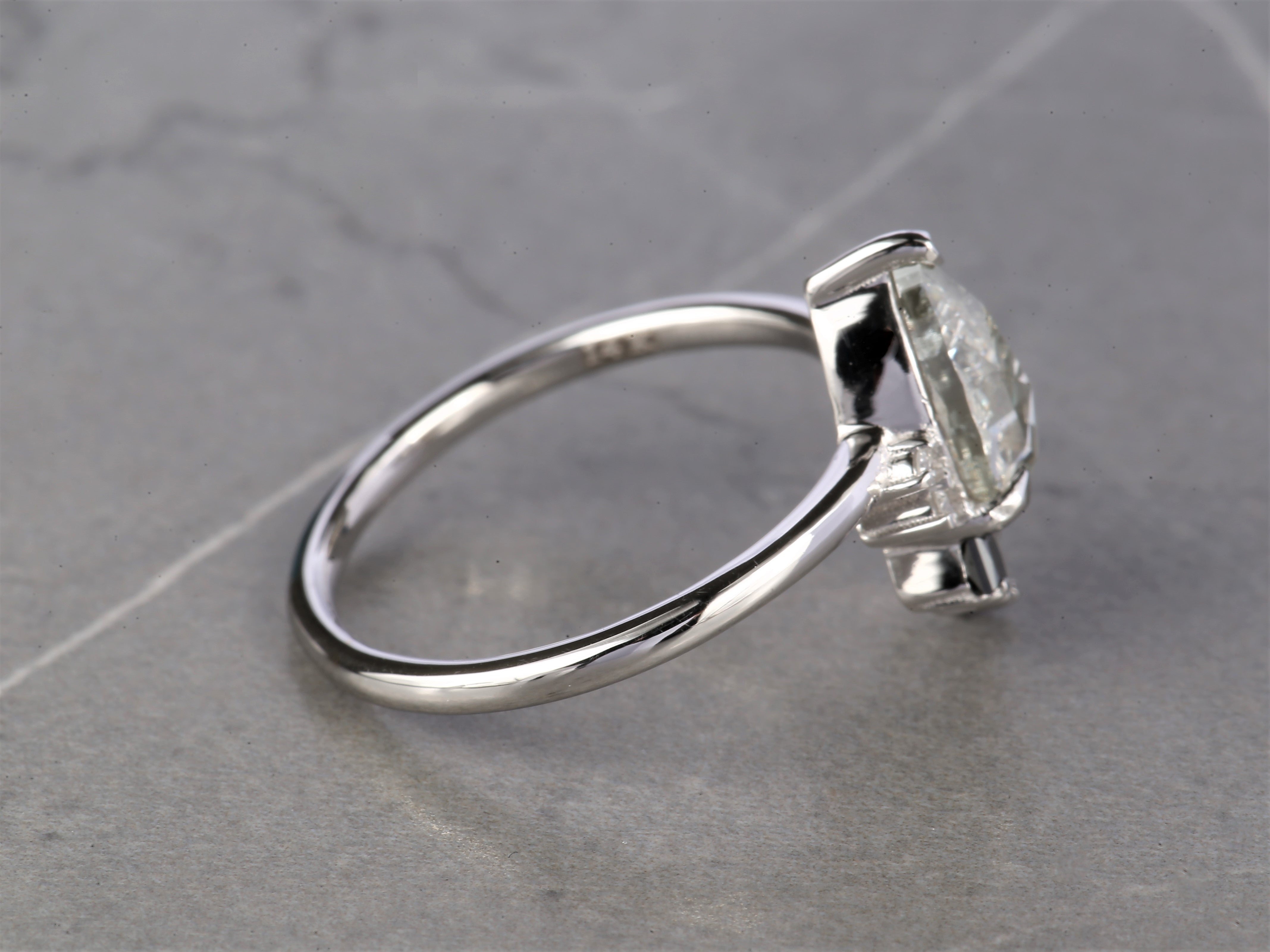 Salt and Pepper Diamond Ring, 14K Gold Anniversary Ring, Natural Gray Pear Diamond Ring, Gift for Her