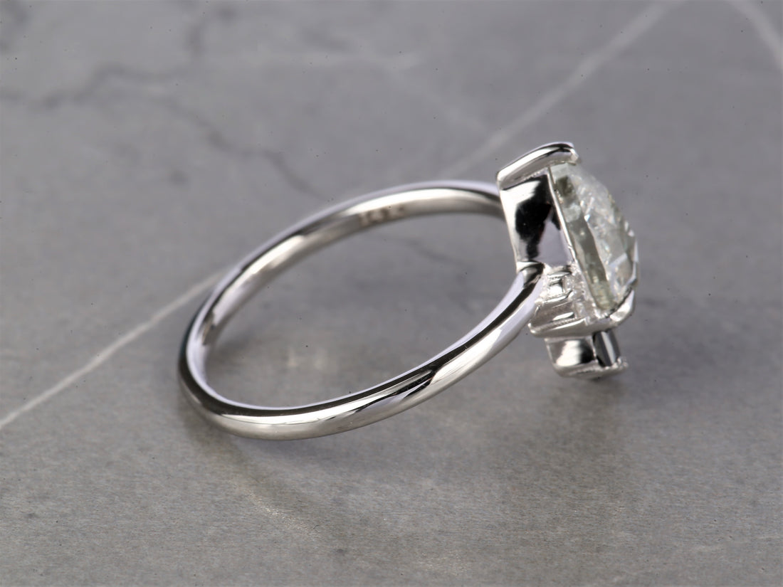 Salt and Pepper Diamond Ring, 14K Gold Anniversary Ring, Natural Gray Pear Diamond Ring, Gift for Her