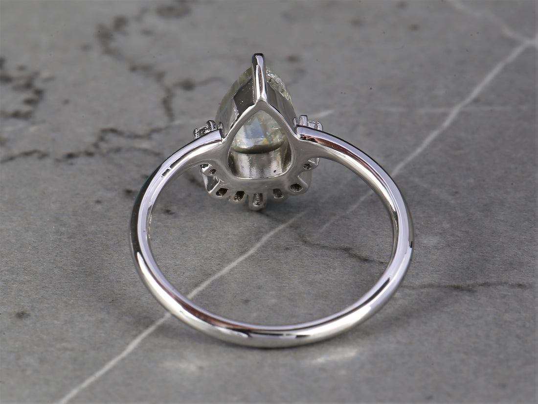 Salt and Pepper Diamond Ring, 14K Gold Anniversary Ring, Natural Gray Pear Diamond Ring, Gift for Her