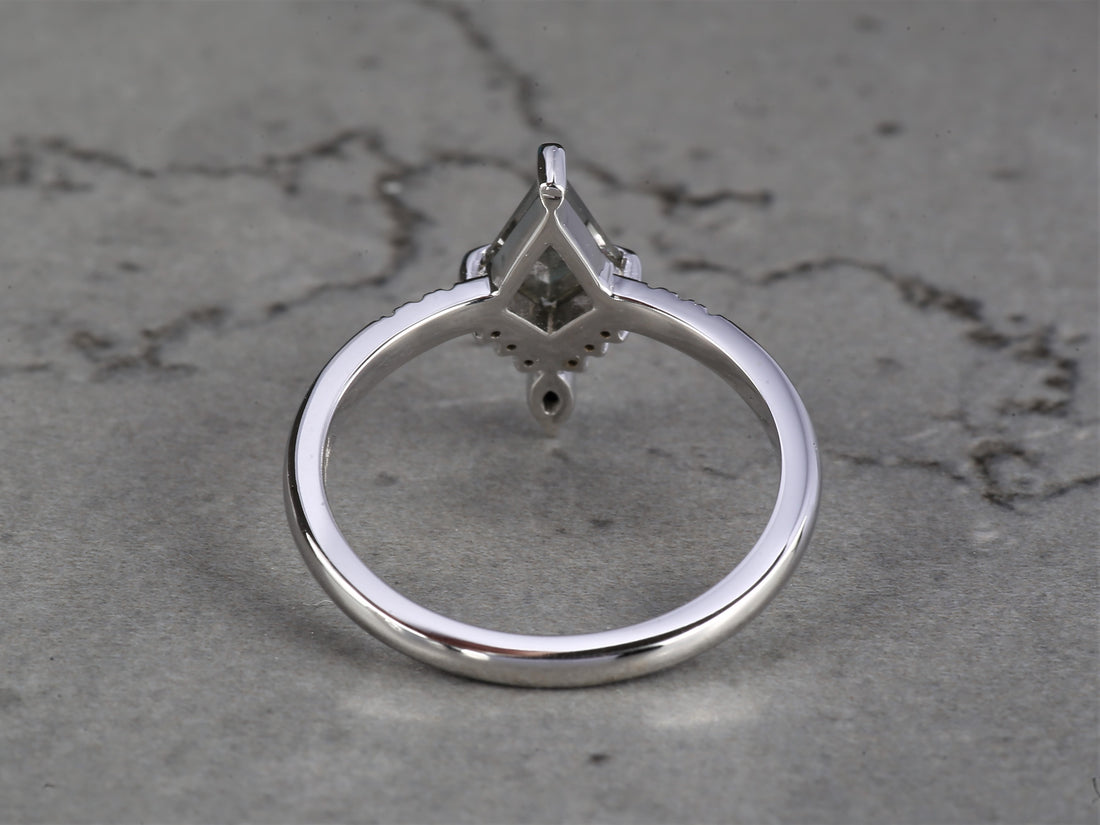 Salt and Pepper Diamond Ring, 14K Gold Engagement Ring, Natural Gray Kite Diamond Ring