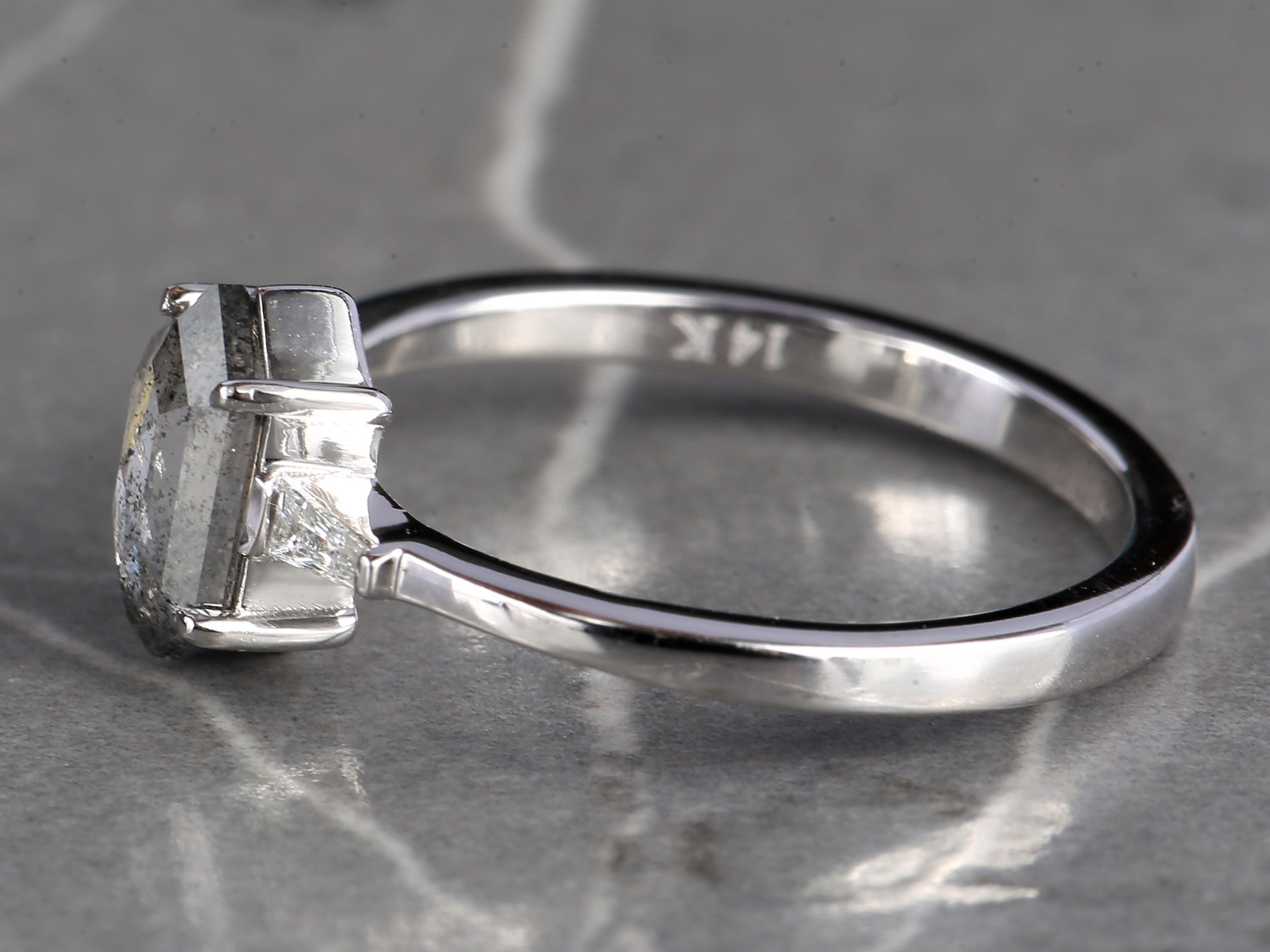 Salt and Pepper Diamond Ring, 14K Gold Engagement Ring, Natural Gray Hexagon Diamond Ring, Gift for Love