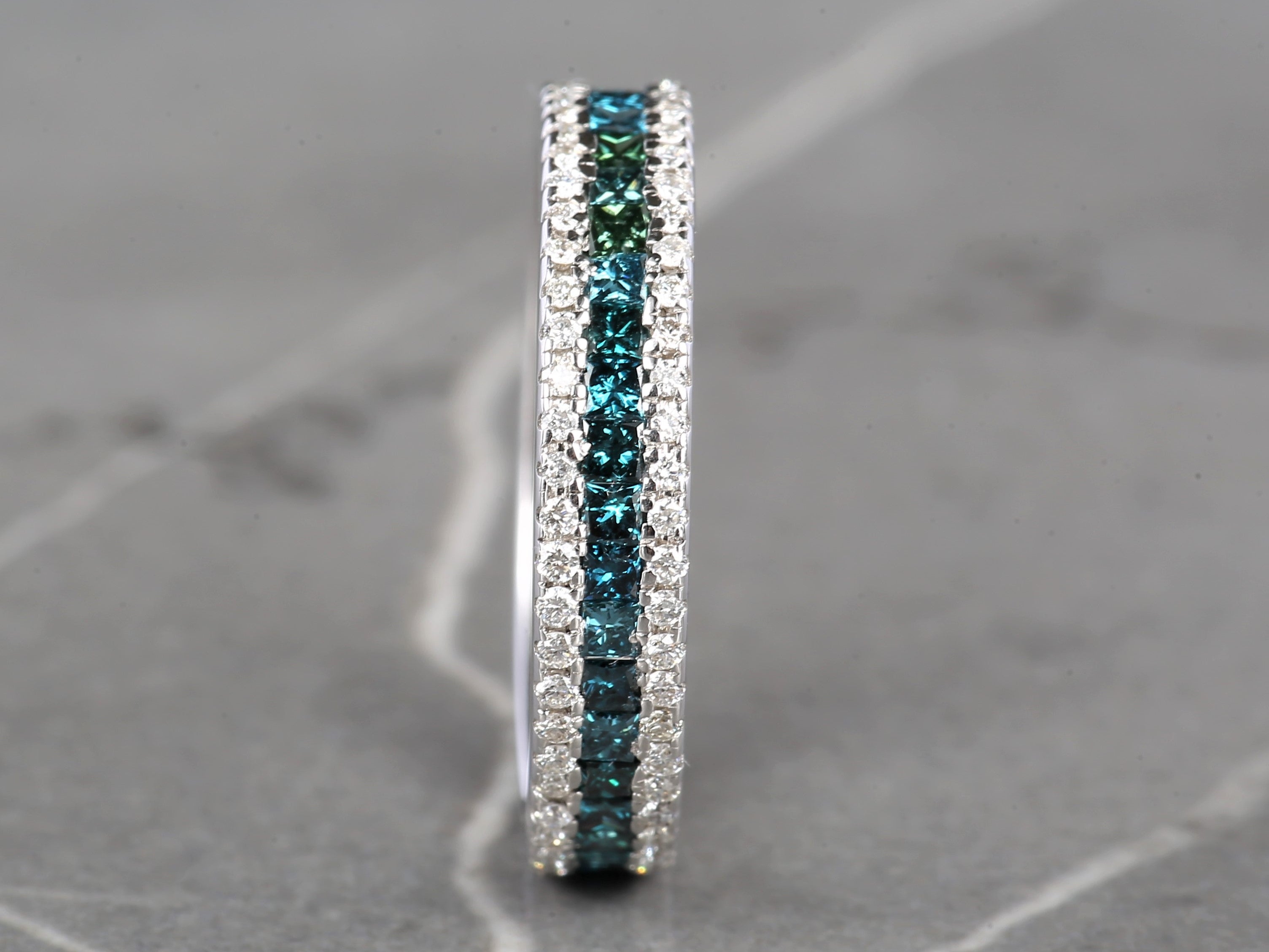 Blue Diamond Ring, 14K Gold Engagement Ring, Natural Princess Diamond Full Eternity Ring, Gift for Her