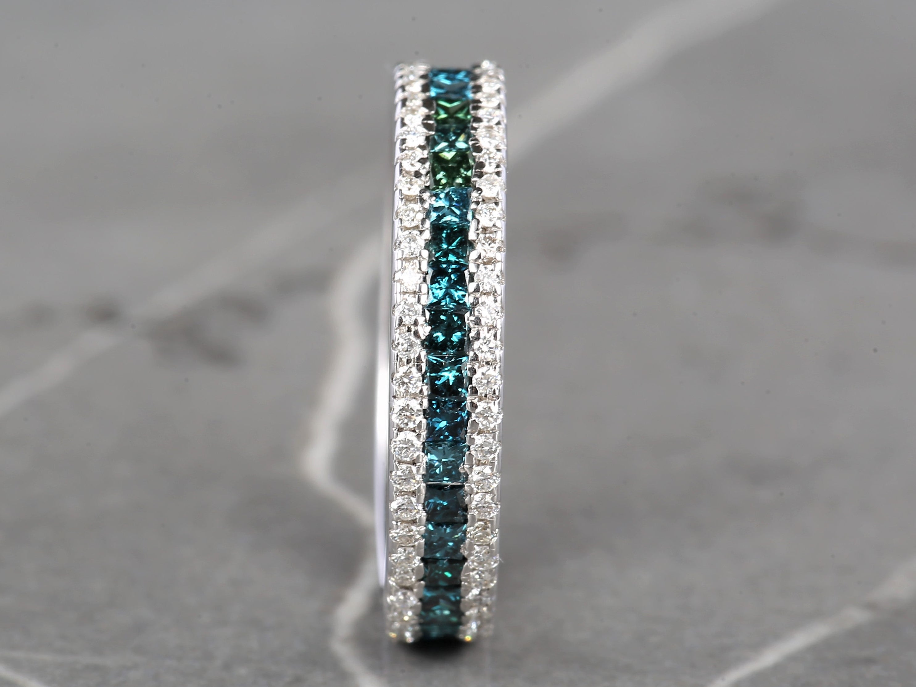 Blue Diamond Ring, 14K Gold Engagement Ring, Natural Princess Diamond Full Eternity Ring, Gift for Her