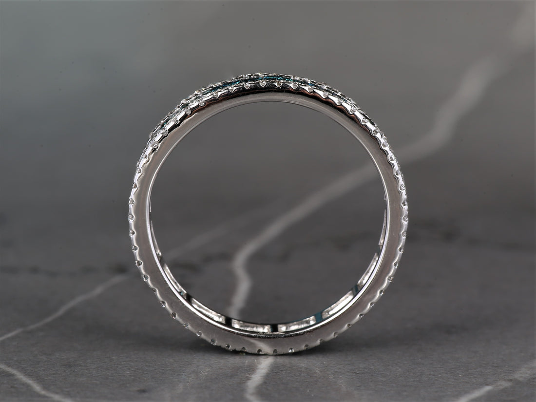 Blue Princess Cut Diamond Ring 14K Gold Anniversary Band, Natural Diamond Ring, Gift for Her