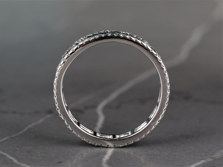 Blue Princess Cut Diamond Ring 14K Gold Anniversary Band, Natural Diamond Ring, Gift for Her