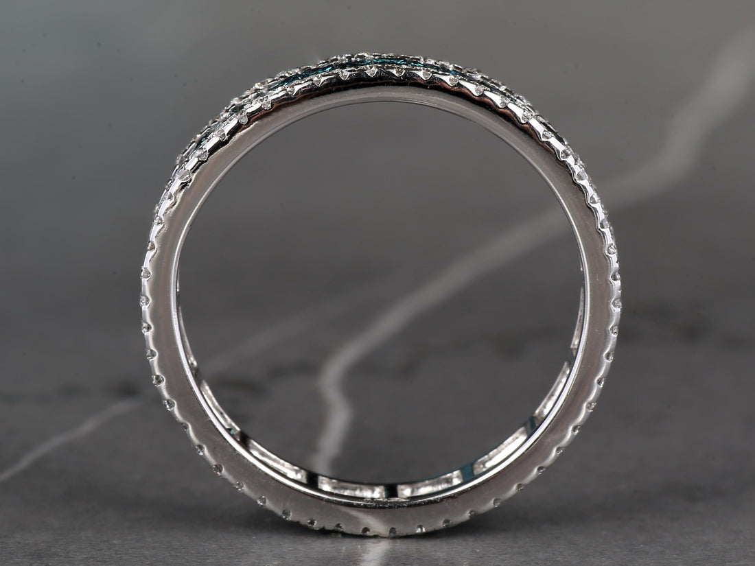 Blue Diamond Ring, 14K Gold Engagement Ring, Natural Princess Diamond Full Eternity Ring, Gift for Her