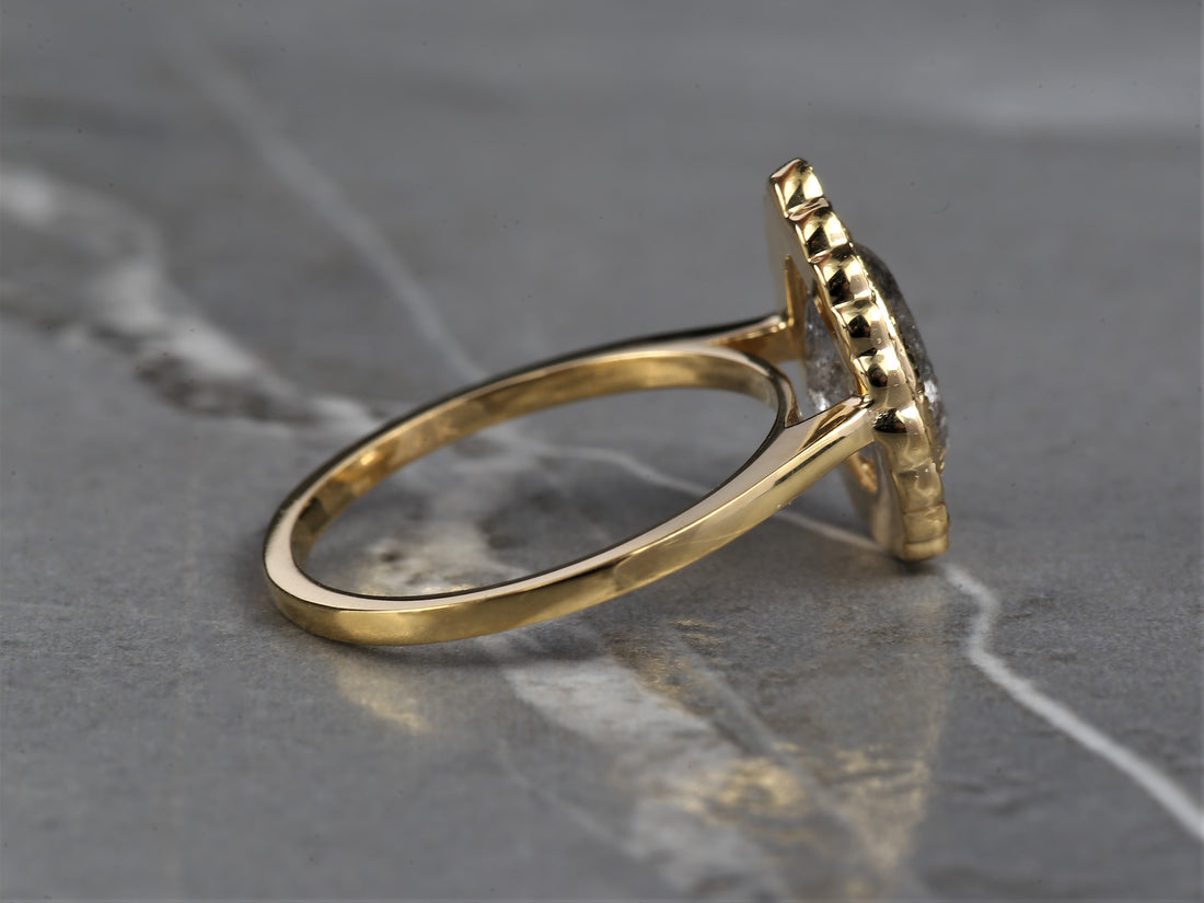 2.24 Ct Salt and Pepper Pear Diamond Ring 14K Gold Anniversary Ring, Natural Gray Diamond Ring, Gift for Her