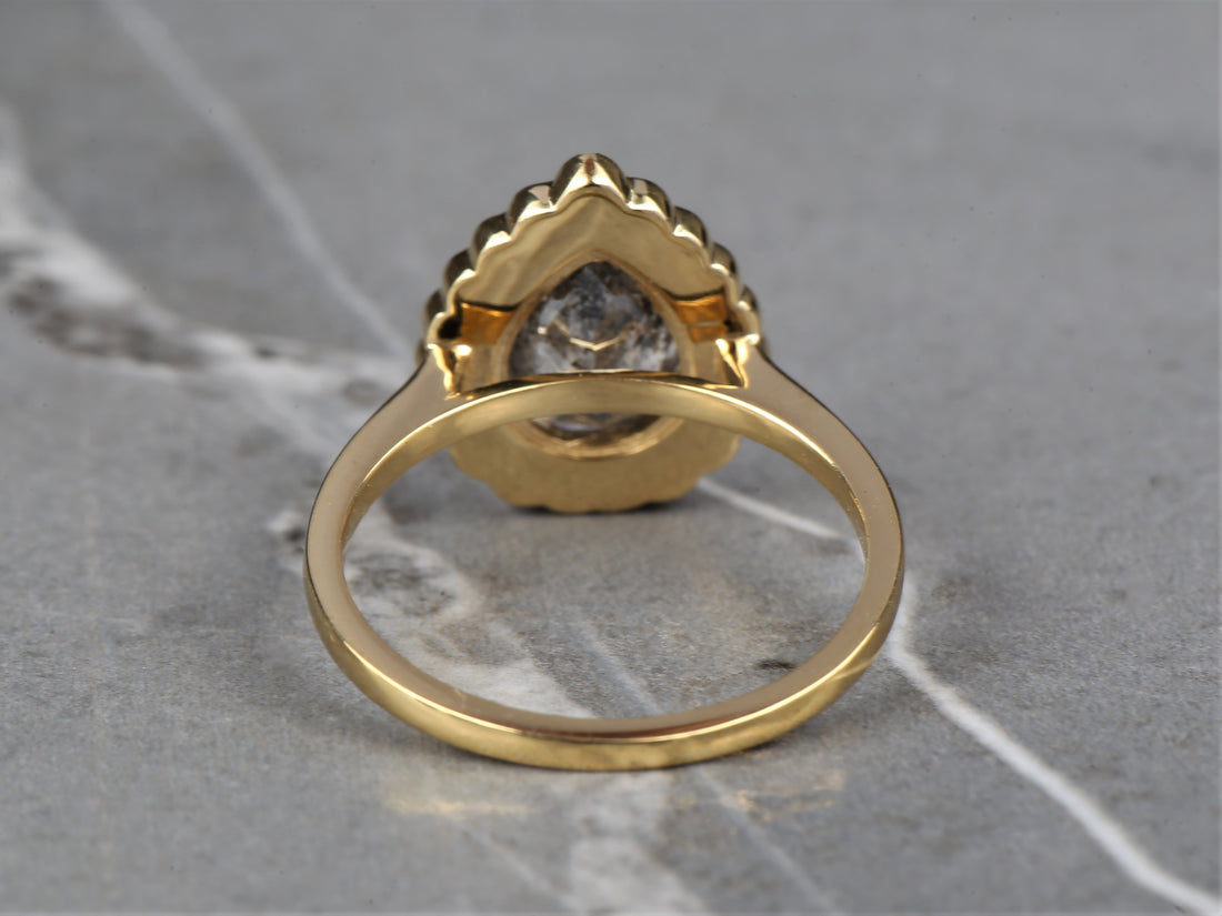 2.24 Ct Salt and Pepper Pear Diamond Ring 14K Gold Anniversary Ring, Natural Gray Diamond Ring, Gift for Her