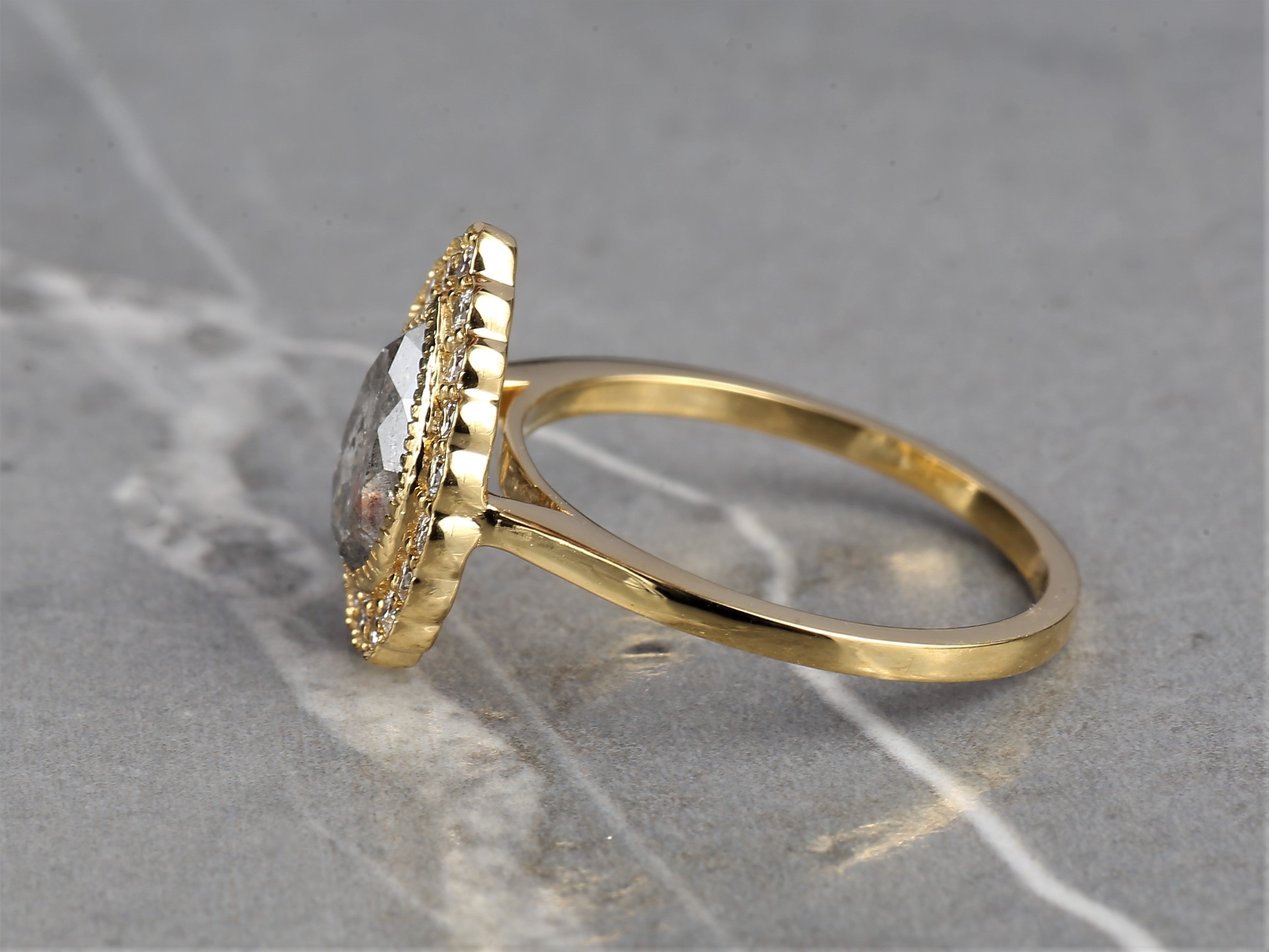 2.24 Ct Salt and Pepper Pear Diamond Ring 14K Gold Anniversary Ring, Natural Gray Diamond Ring, Gift for Her