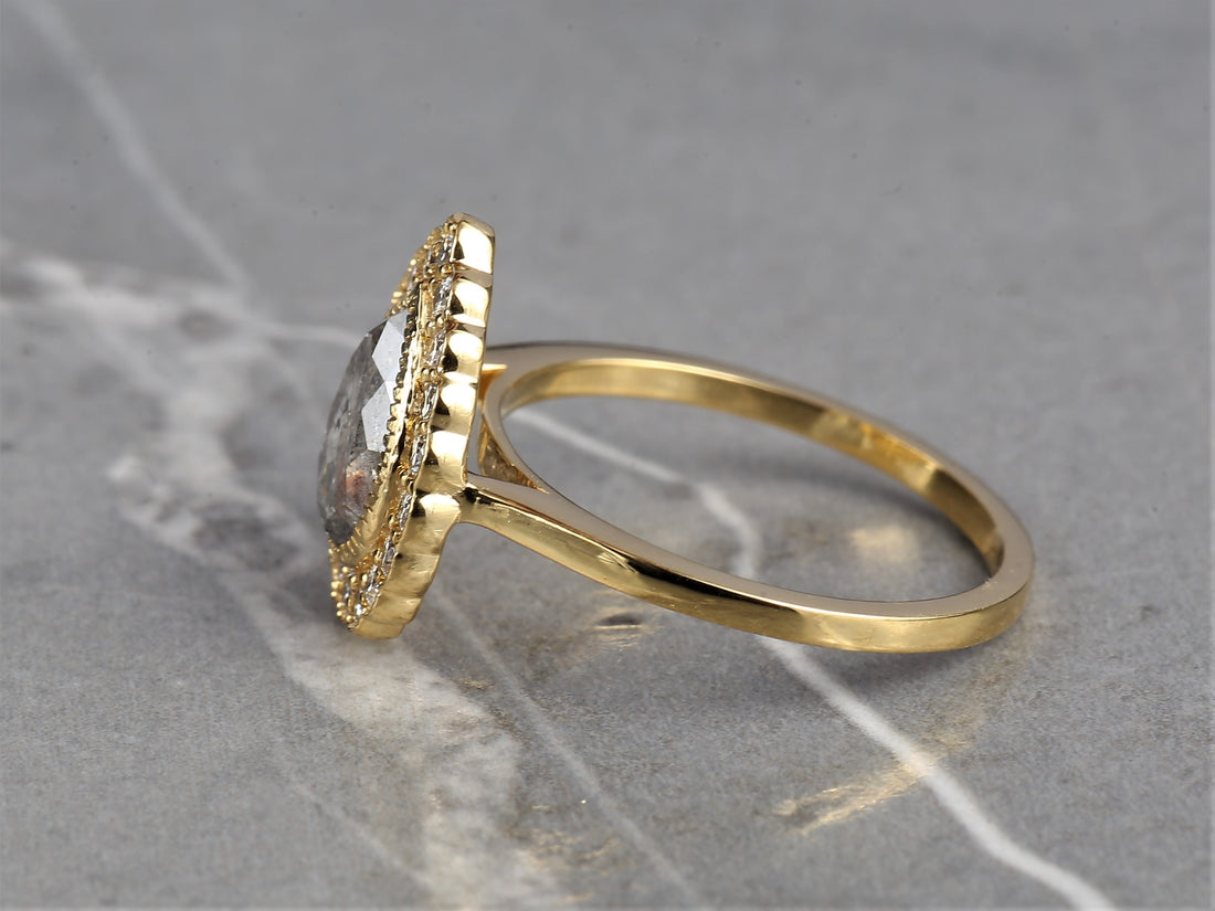 2.24 Ct Salt and Pepper Pear Diamond Ring 14K Gold Anniversary Ring, Natural Gray Diamond Ring, Gift for Her