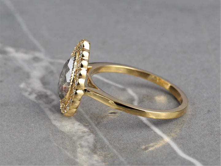 2.24 Ct Salt and Pepper Pear Diamond Ring 14K Gold Anniversary Ring, Natural Gray Diamond Ring, Gift for Her