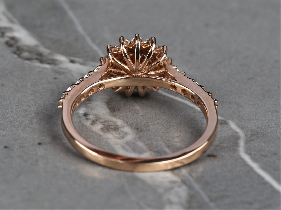 Pink Diamond Ring 14K Gold Engagement Halo Ring, Natural Pink Round Diamond Ring, Gift for Her
