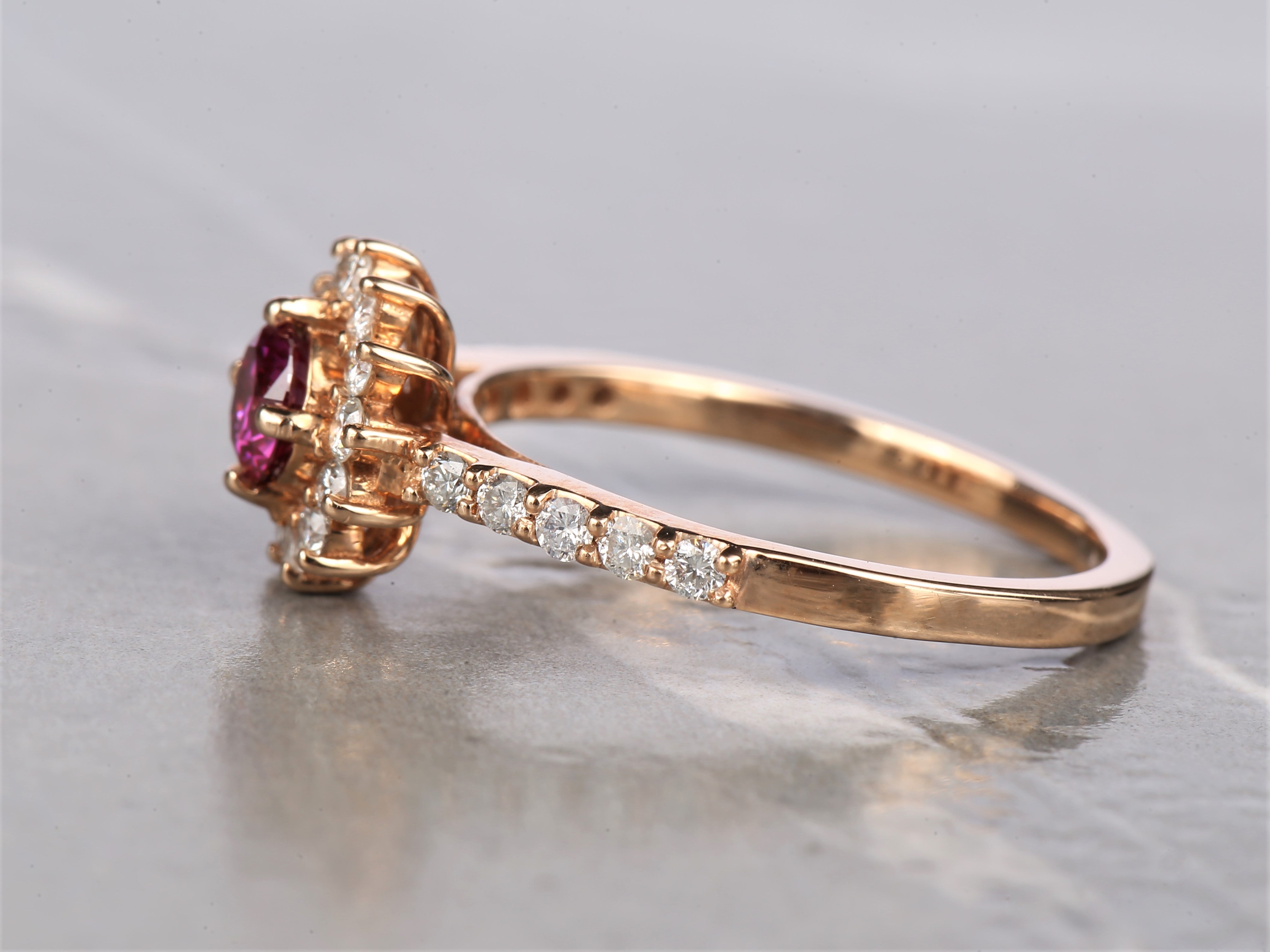 Pink Diamond Ring 14K Gold Engagement Halo Ring, Natural Pink Round Diamond Ring, Gift for Her