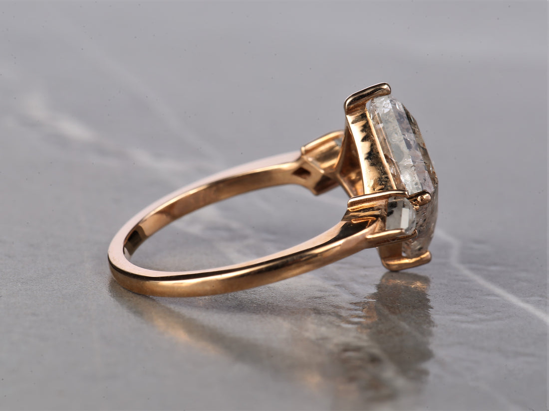 Salt and Pepper Diamond Ring, 14K Gold Anniversary Ring, Natural Gray Kite Diamond Ring, Gift for Her