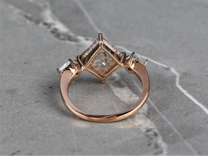 Salt and Pepper Diamond Ring, 14K Gold Anniversary Ring, Natural Gray Kite Diamond Ring, Gift for Her