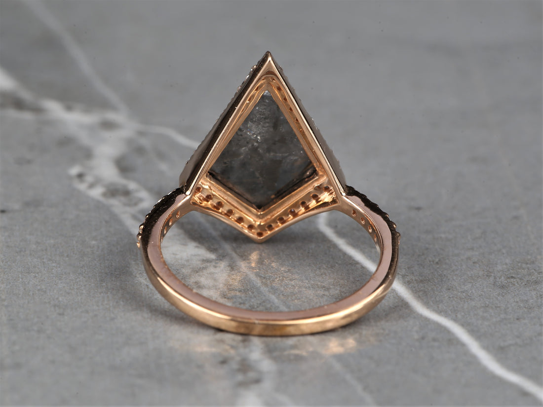 Salt and Pepper Kite Diamond Ring 14K Gold Anniversary Band, Natural Gray Diamond Ring, Gift for Her