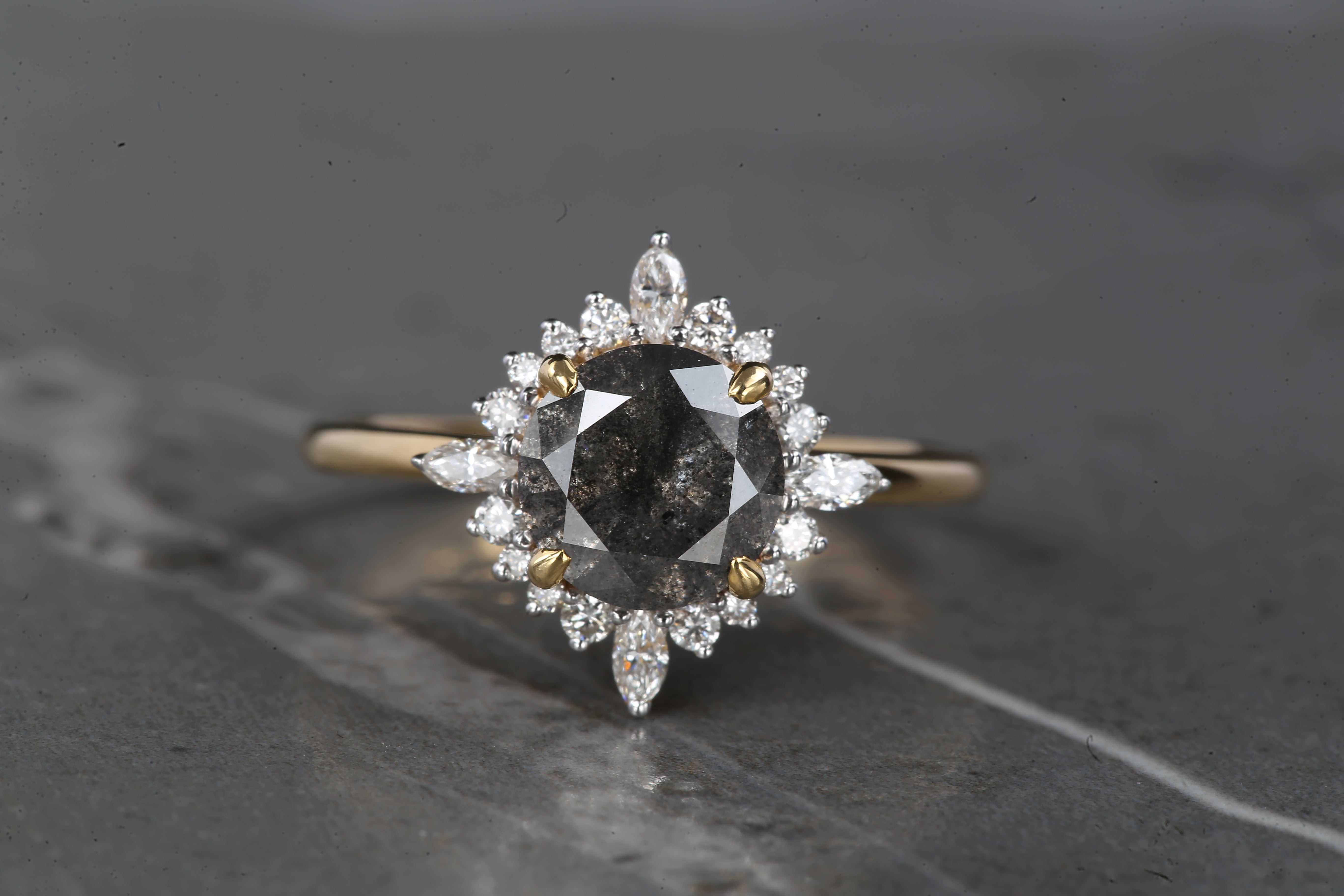 1.77 Ct Salt and Pepper Round Diamond Ring 14K Gold Anniversary Ring, Natural Gray Diamond Ring, Gift for Her