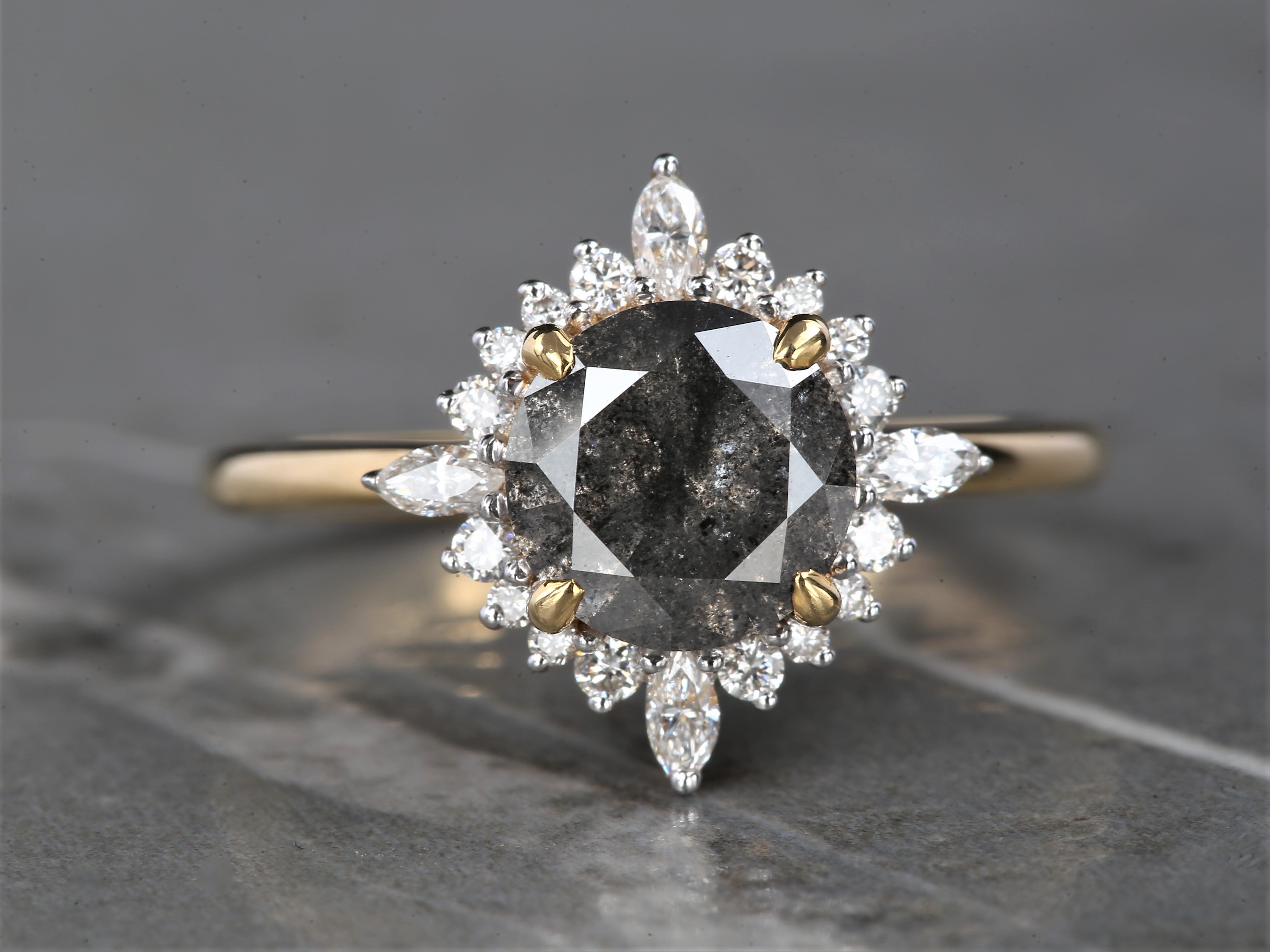 1.77 Ct Salt and Pepper Round Diamond Ring 14K Gold Anniversary Ring, Natural Gray Diamond Ring, Gift for Her
