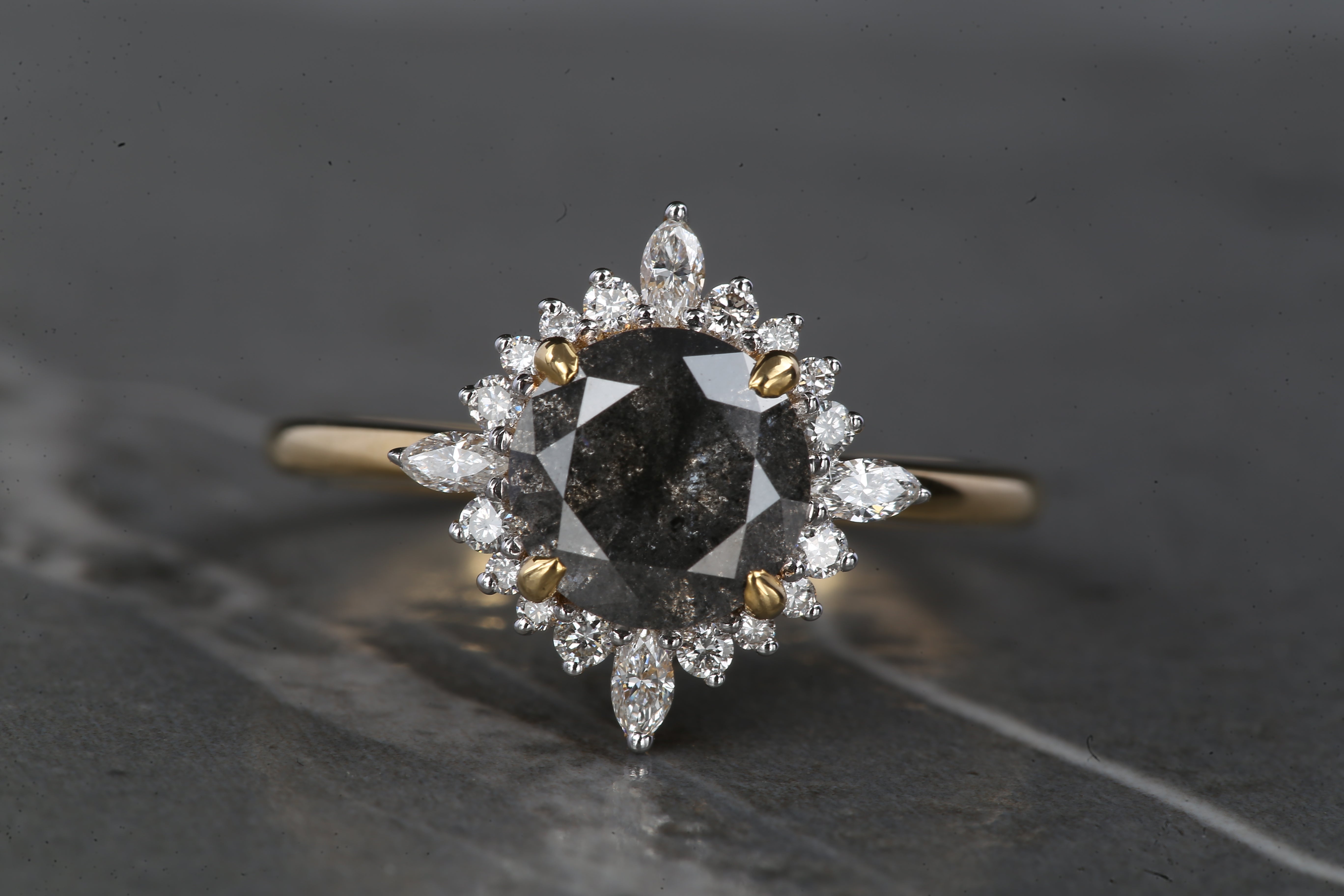 1.77 Ct Salt and Pepper Round Diamond Ring 14K Gold Anniversary Ring, Natural Gray Diamond Ring, Gift for Her
