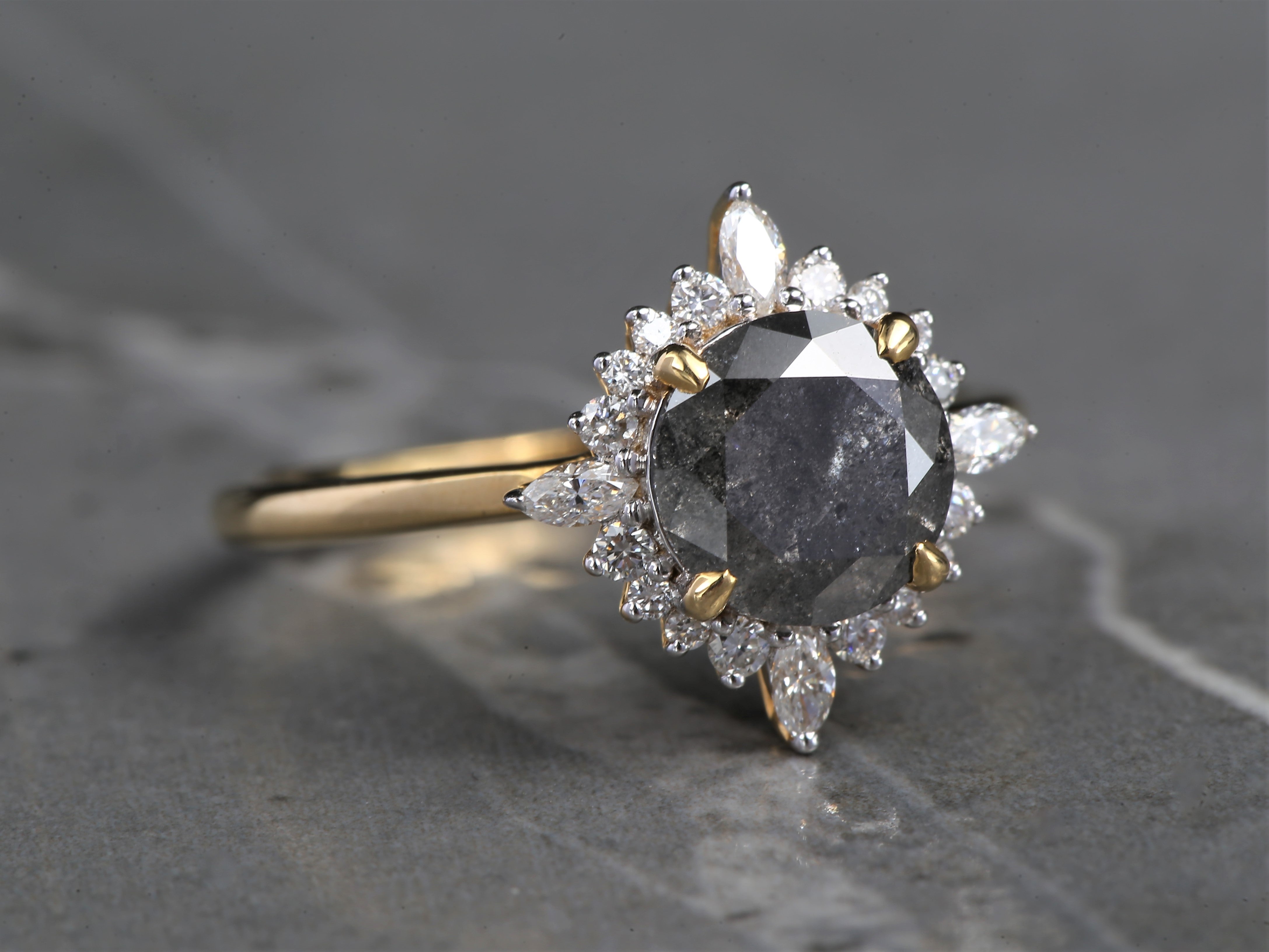 1.77 Ct Salt and Pepper Round Diamond Ring 14K Gold Anniversary Ring, Natural Gray Diamond Ring, Gift for Her