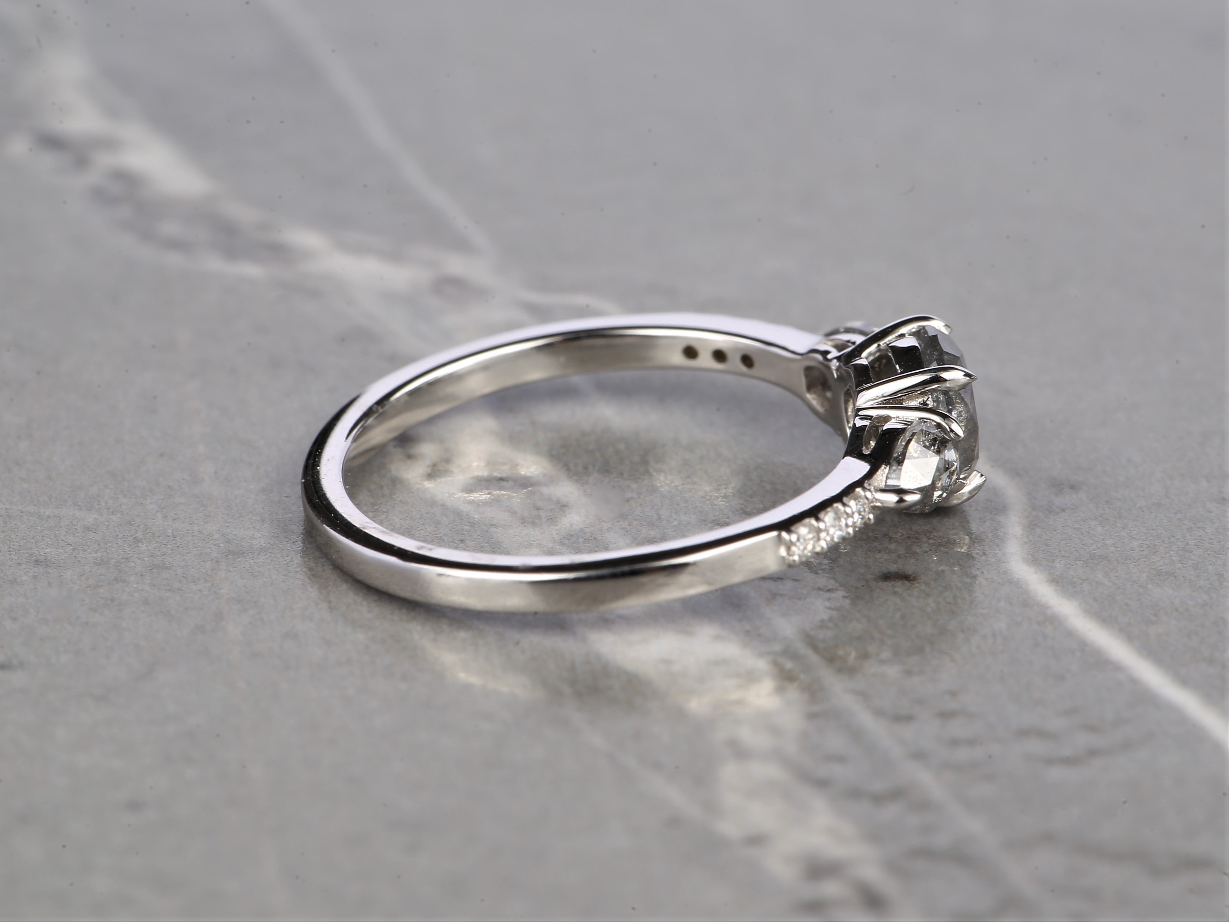 Salt and Pepper Diamond Ring, 14K Gold Engagement Ring, Natural Gray Round Diamond Ring, Gift for Her