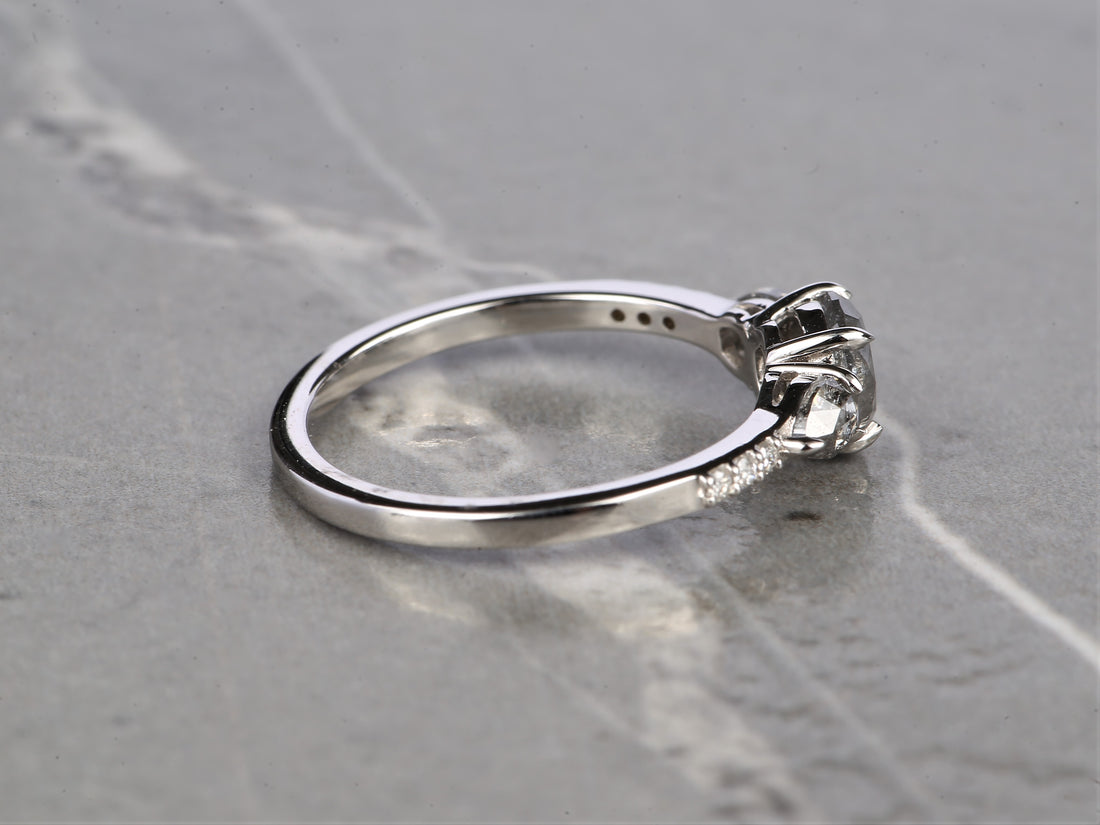 Salt and Pepper Diamond Ring, 14K Gold Engagement Ring, Natural Gray Round Diamond Ring, Gift for Her