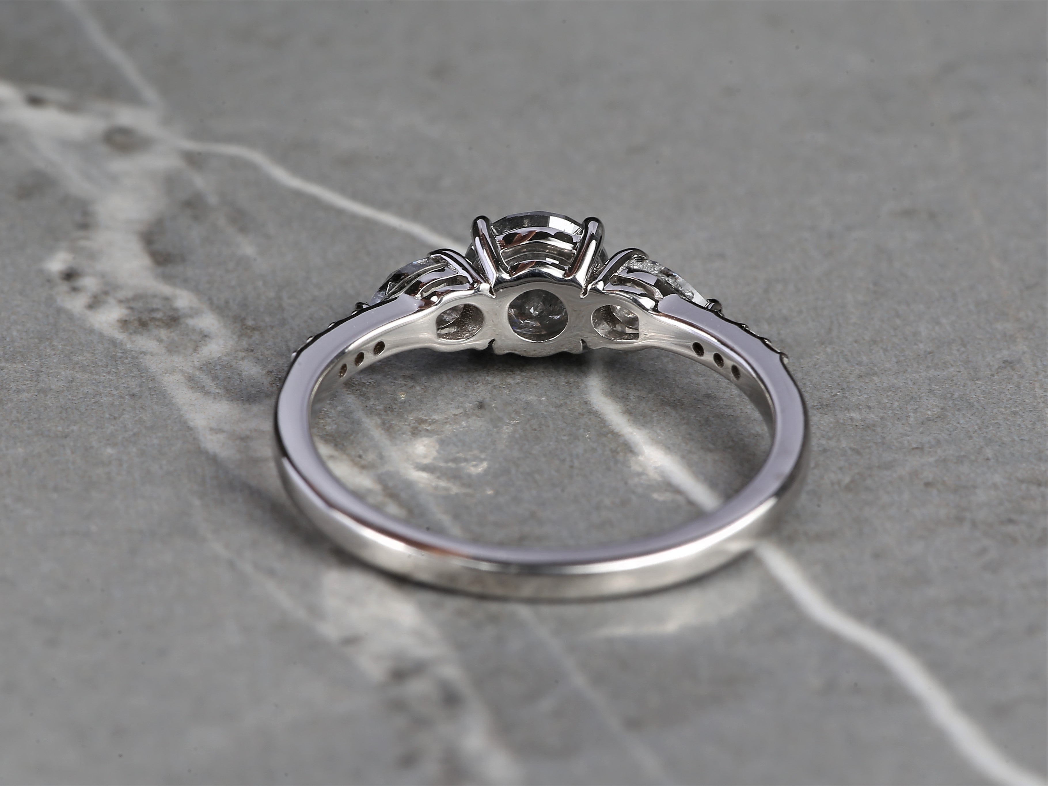 Salt and Pepper Diamond Ring, 14K Gold Engagement Ring, Natural Gray Round Diamond Ring, Gift for Her