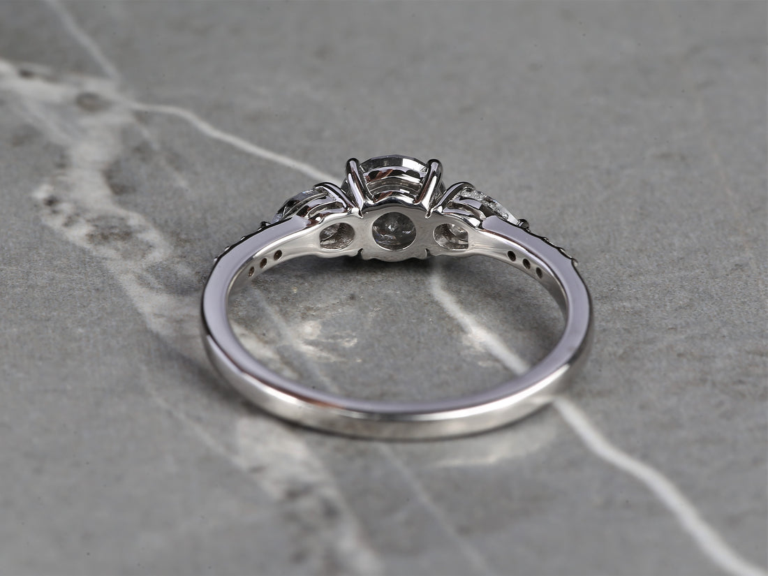 Salt and Pepper Diamond Ring, 14K Gold Engagement Ring, Natural Gray Round Diamond Ring, Gift for Her