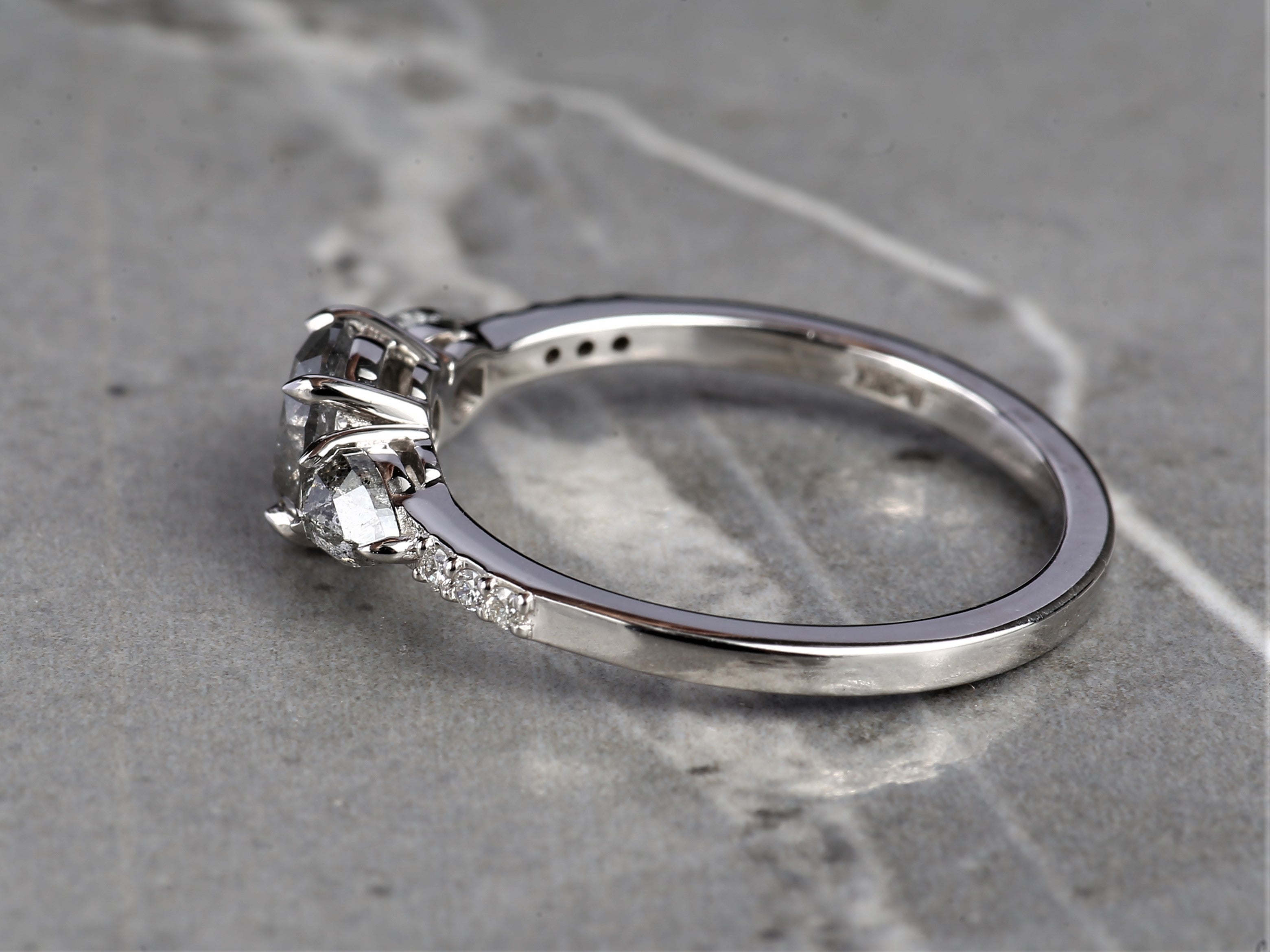 Salt and Pepper Diamond Ring, 14K Gold Engagement Ring, Natural Gray Round Diamond Ring, Gift for Her