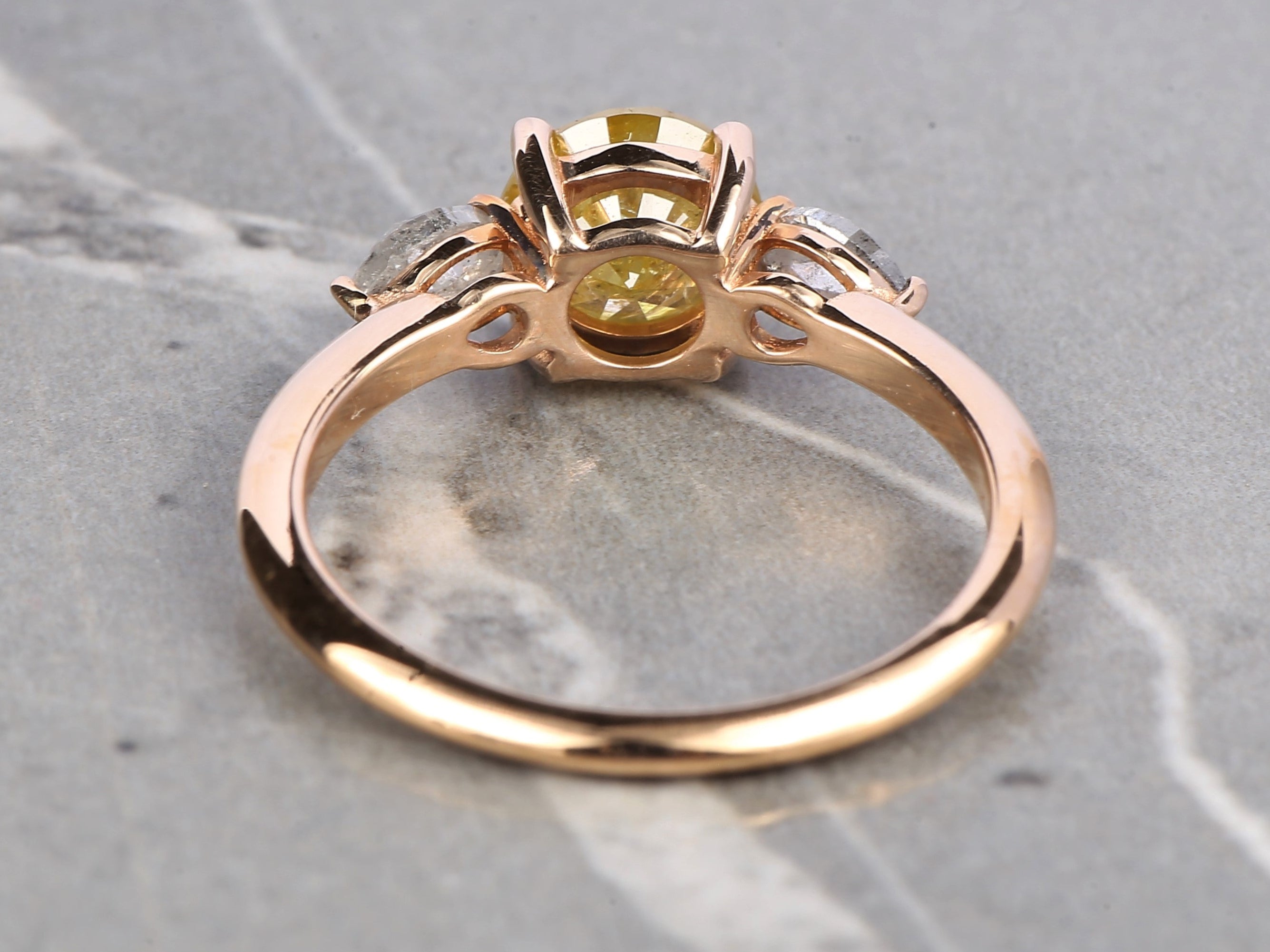 Natural Yellow Diamond Ring 14K Gold Anniversary Ring, Three Stone Diamond Ring, Gift for Her
