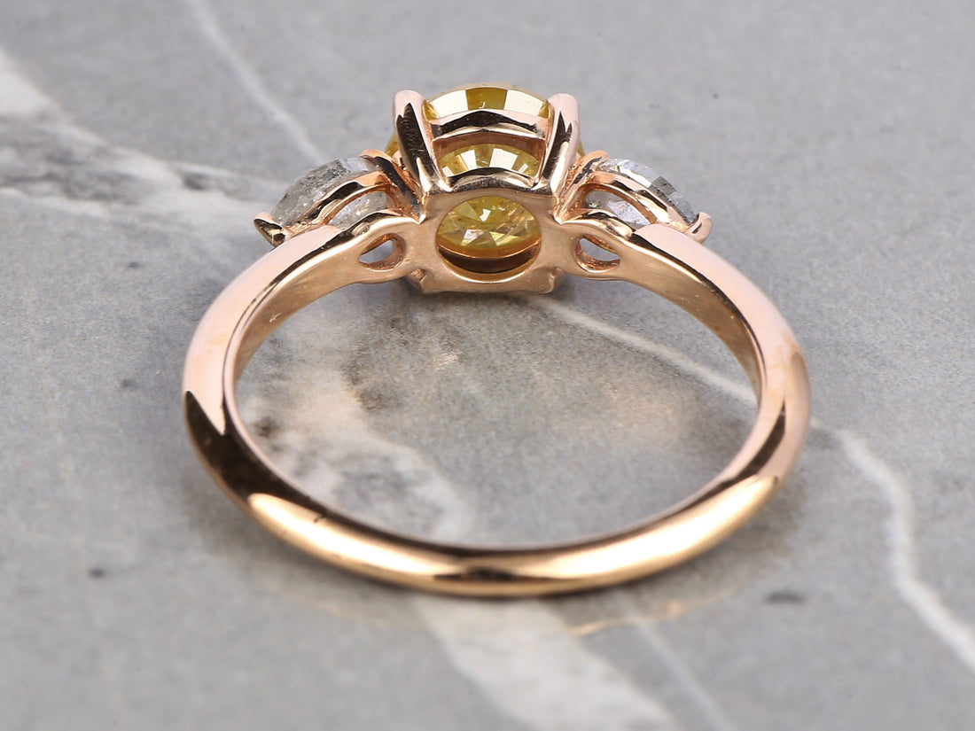 Natural Yellow Diamond Ring 14K Gold Anniversary Ring, Three Stone Diamond Ring, Gift for Her