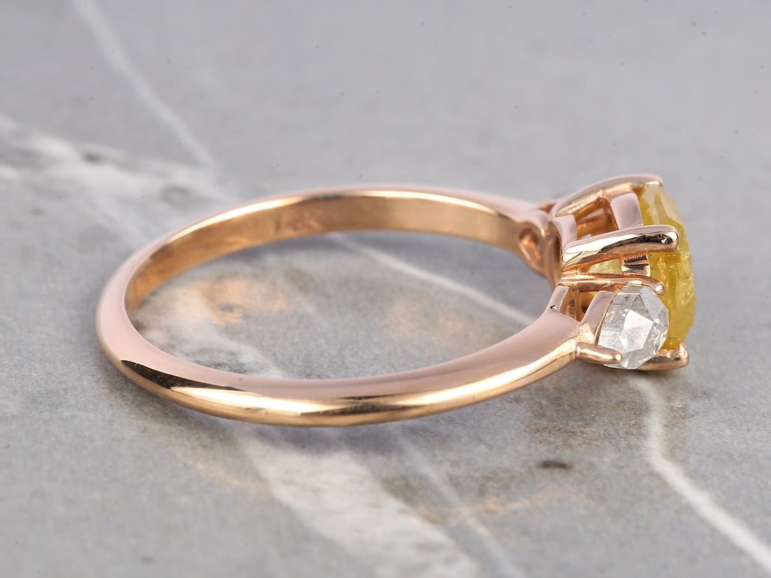 Natural Yellow Diamond Ring 14K Gold Anniversary Ring, Three Stone Diamond Ring, Gift for Her