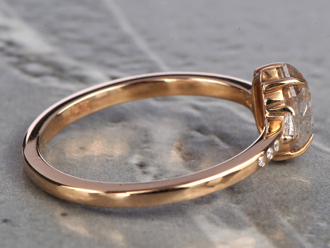 Salt and Pepper Diamond Ring, 14K Gold Engagement Ring, Natural Gray Hexagon Diamond Ring