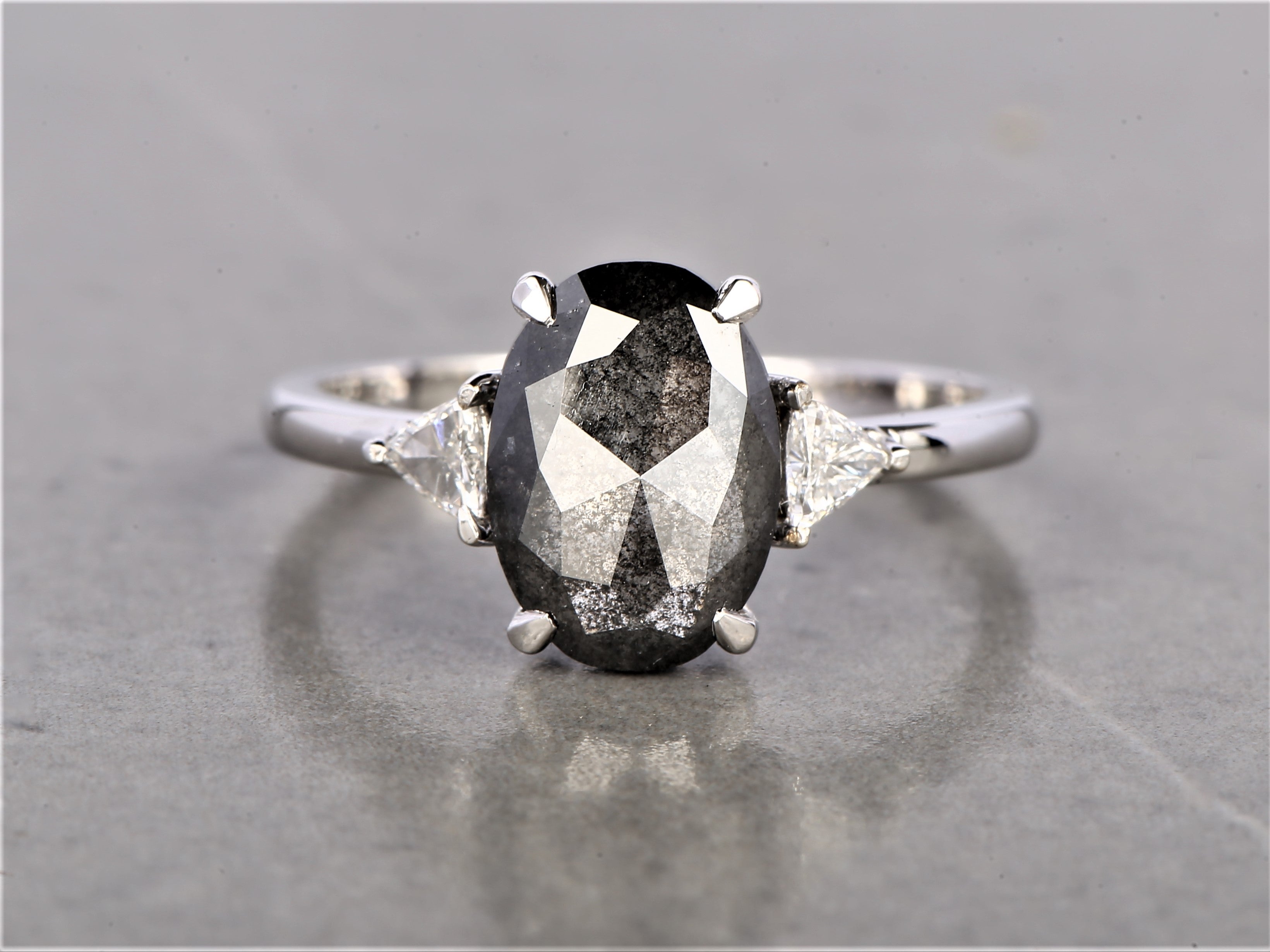 2.46 Ct Salt and Pepper Oval Diamond Ring 14K Gold Anniversary Ring, Natural Gray Diamond Ring, Gift for Her