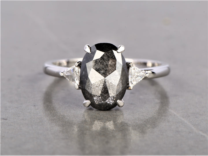 2.46 Ct Salt and Pepper Oval Diamond Ring 14K Gold Anniversary Ring, Natural Gray Diamond Ring, Gift for Her