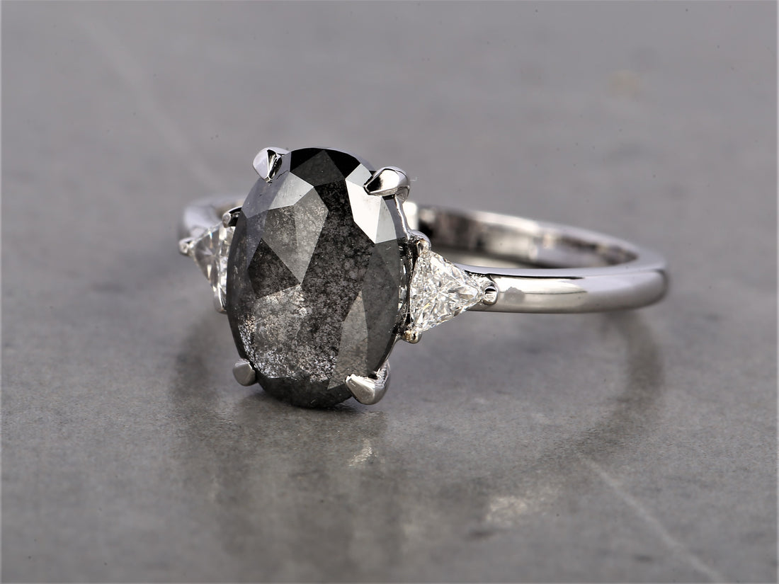 2.46 Ct Salt and Pepper Oval Diamond Ring 14K Gold Anniversary Ring, Natural Gray Diamond Ring, Gift for Her