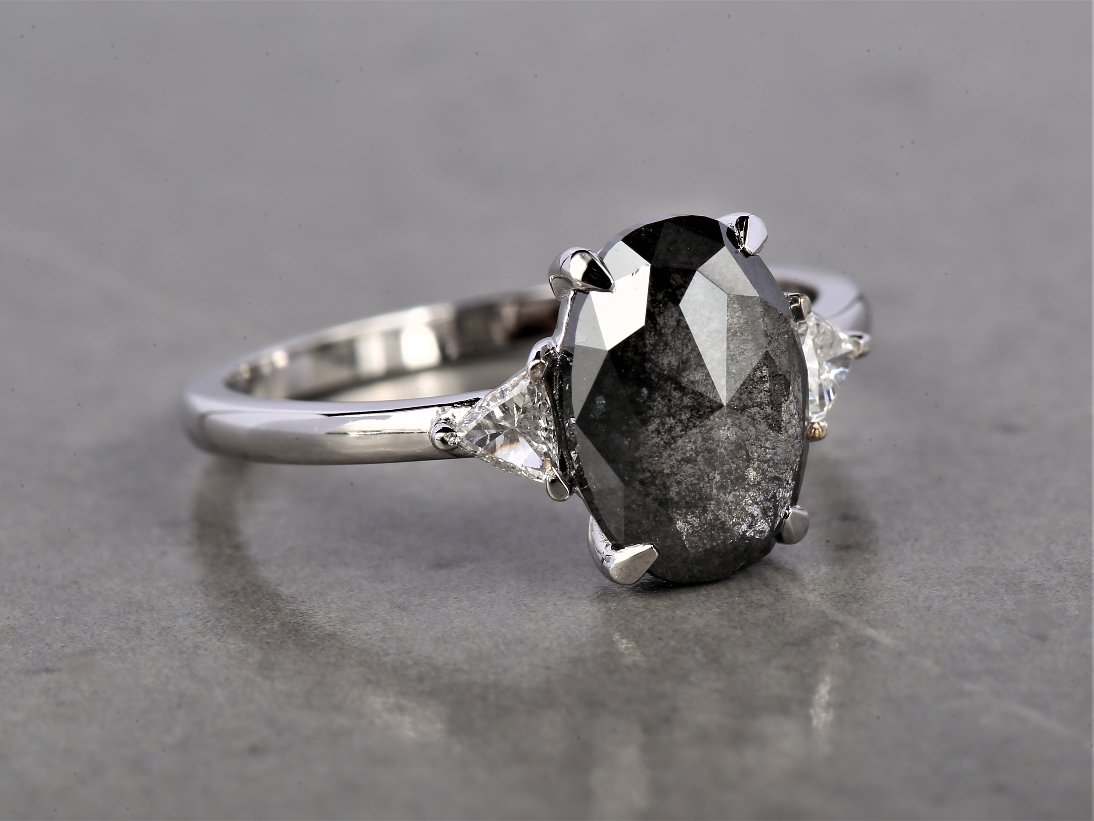 2.46 Ct Salt and Pepper Oval Diamond Ring 14K Gold Anniversary Ring, Natural Gray Diamond Ring, Gift for Her