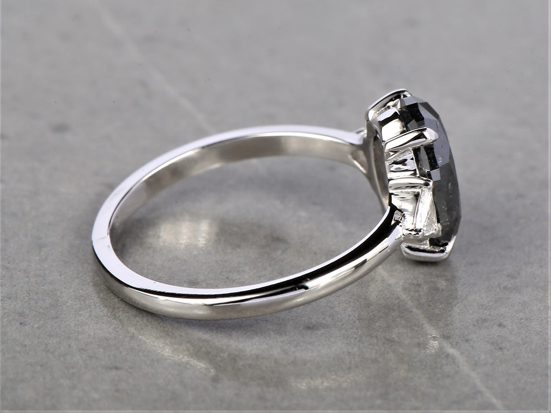 2.46 Ct Salt and Pepper Oval Diamond Ring 14K Gold Anniversary Ring, Natural Gray Diamond Ring, Gift for Her