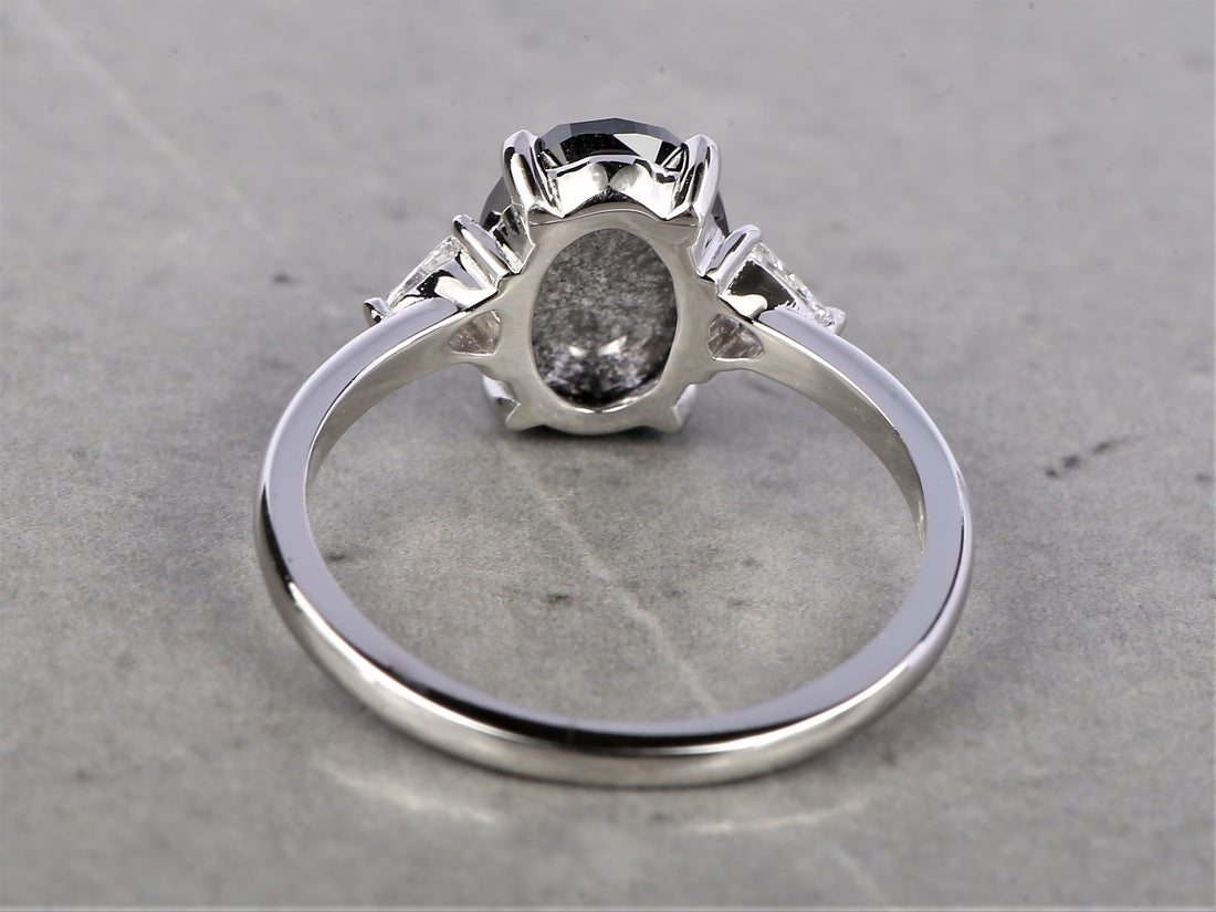 2.46 Ct Salt and Pepper Oval Diamond Ring 14K Gold Anniversary Ring, Natural Gray Diamond Ring, Gift for Her