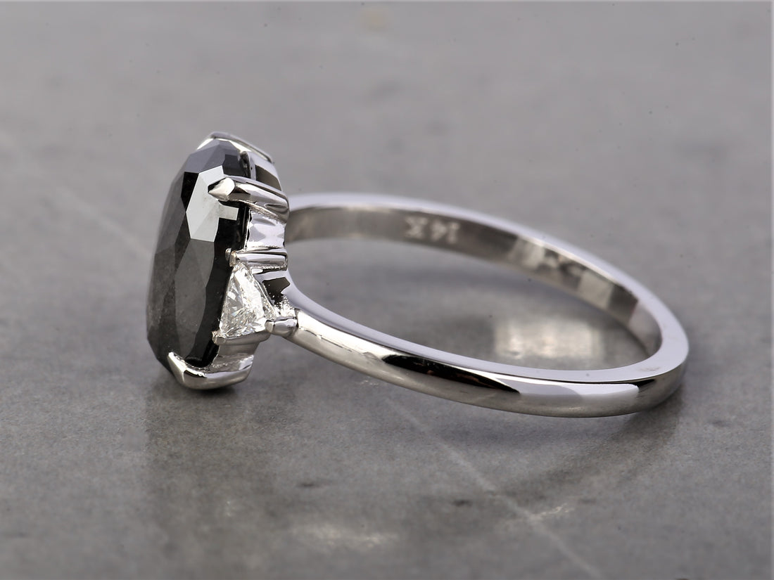 2.46 Ct Salt and Pepper Oval Diamond Ring 14K Gold Anniversary Ring, Natural Gray Diamond Ring, Gift for Her