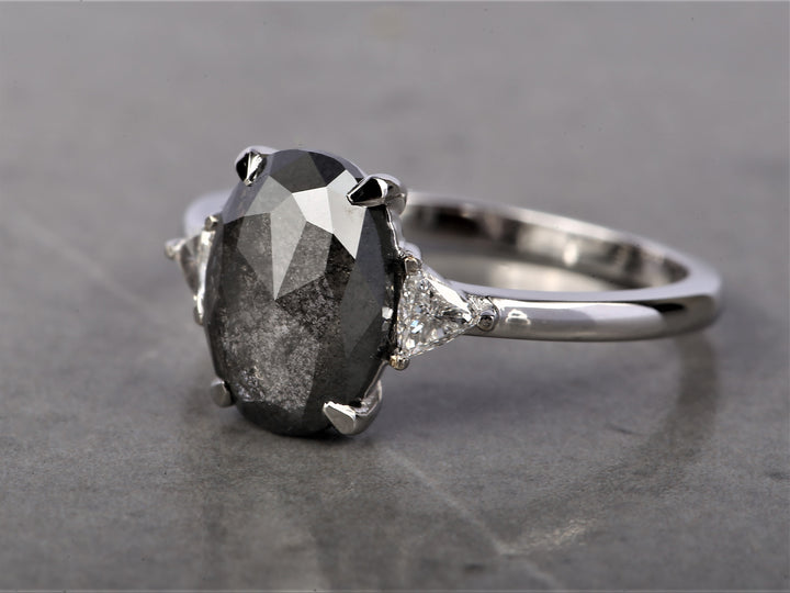 2.46 Ct Salt and Pepper Oval Diamond Ring 14K Gold Anniversary Ring, Natural Gray Diamond Ring, Gift for Her