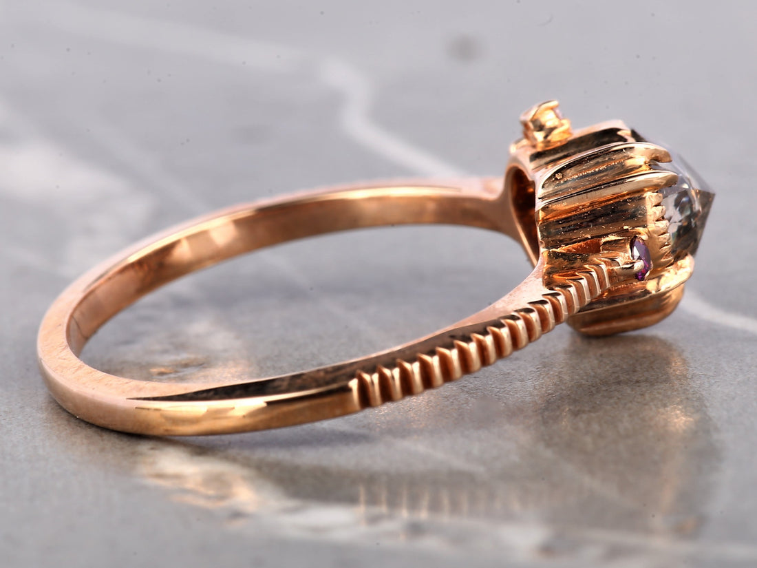 Pink Diamond Ring, 14K Gold Engagement Ring, Natural Brown Heart Diamond Ring, Christmas Gift for Her