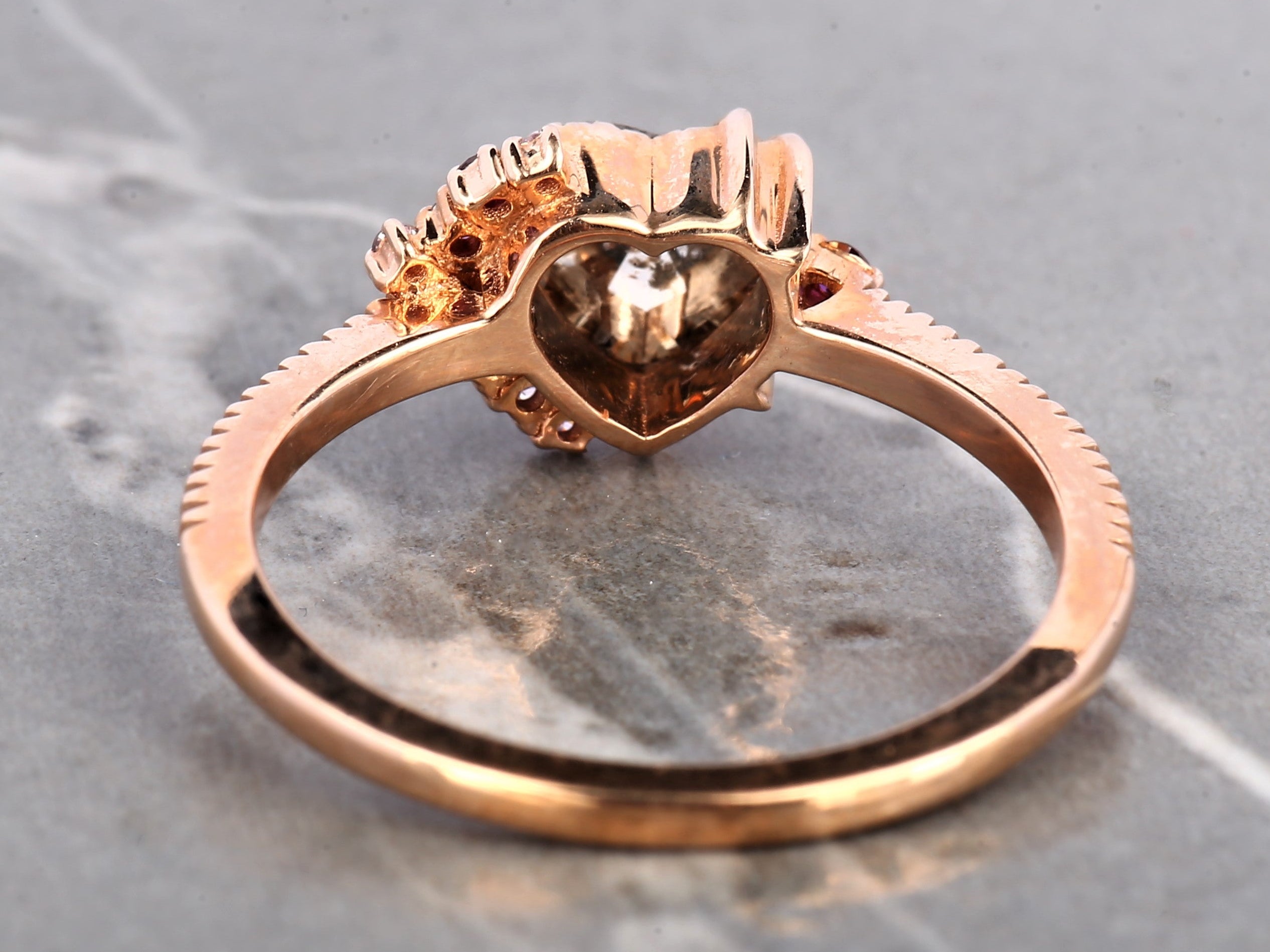 Pink Diamond Ring, 14K Gold Engagement Ring, Natural Brown Heart Diamond Ring, Christmas Gift for Her