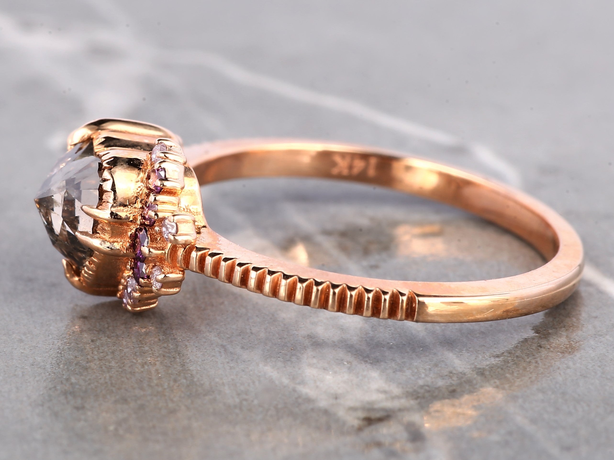 Pink Diamond Ring, 14K Gold Engagement Ring, Natural Brown Heart Diamond Ring, Christmas Gift for Her
