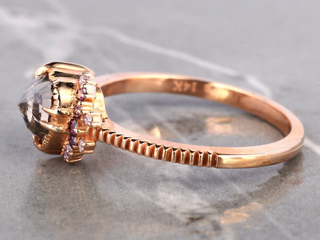 Pink Diamond Ring, 14K Gold Engagement Ring, Natural Brown Heart Diamond Ring, Christmas Gift for Her
